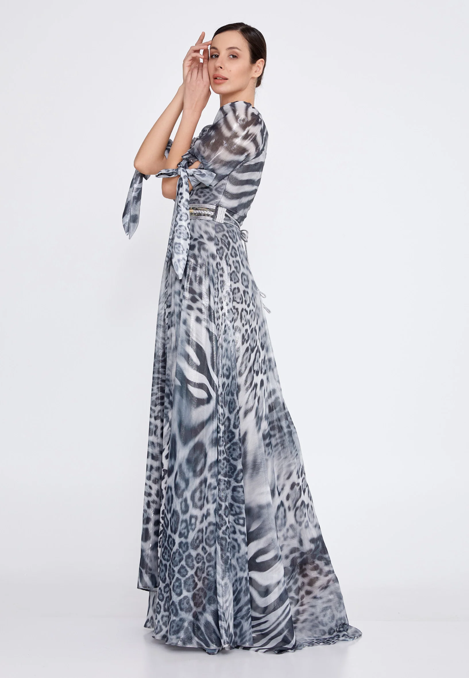 Short Sleeve Maxi Chiffon Column Regular Prom Dress mtn2207 - Image 11