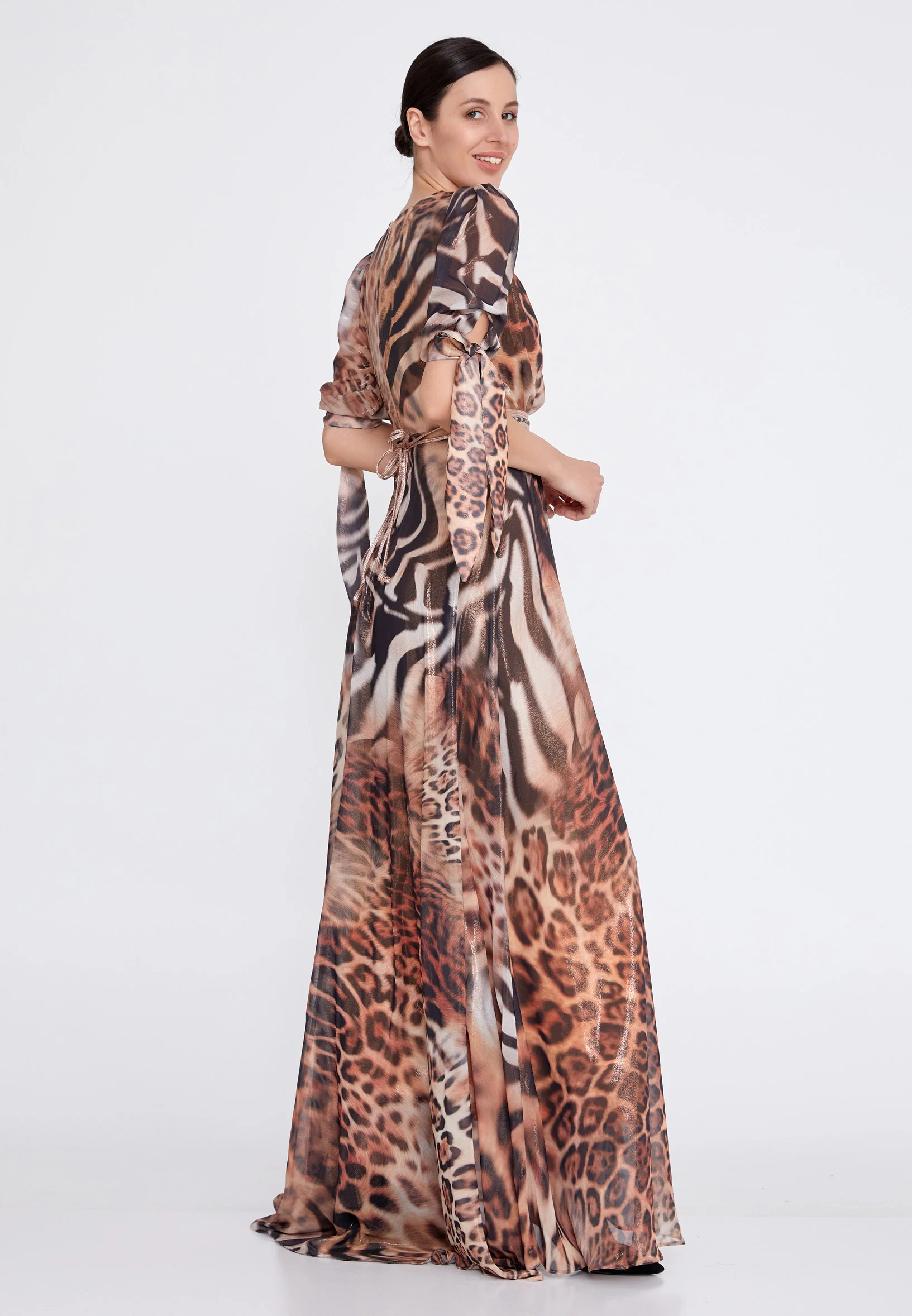 Short Sleeve Maxi Chiffon Column Regular Prom Dress mtn2207 - Image 3