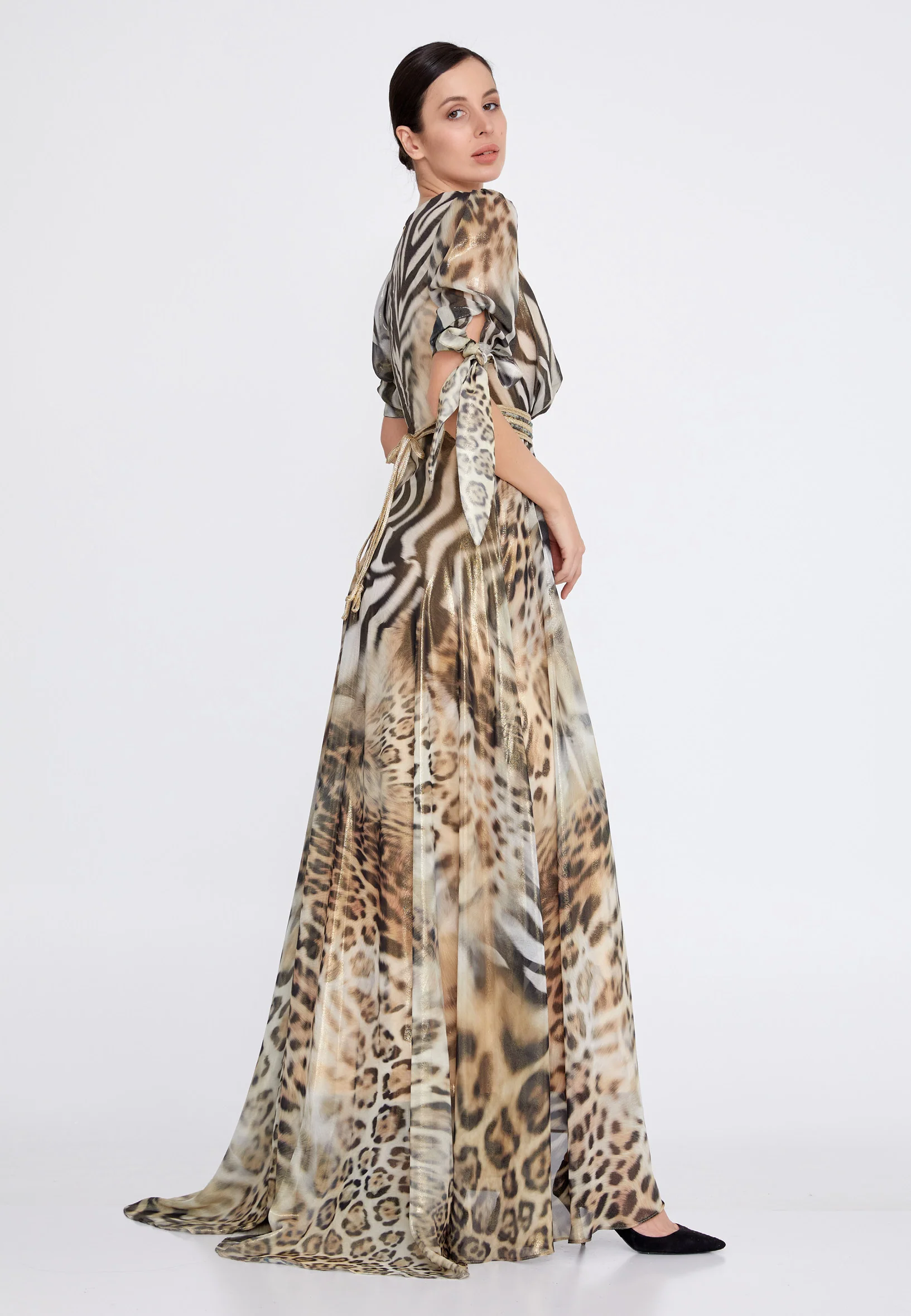 Short Sleeve Maxi Chiffon Column Regular Prom Dress mtn2207 - Image 7