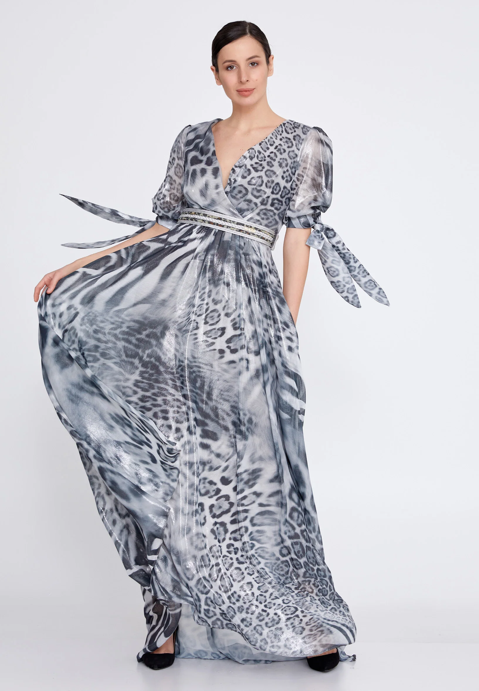 Short Sleeve Maxi Chiffon Column Regular Prom Dress mtn2207 - Image 9