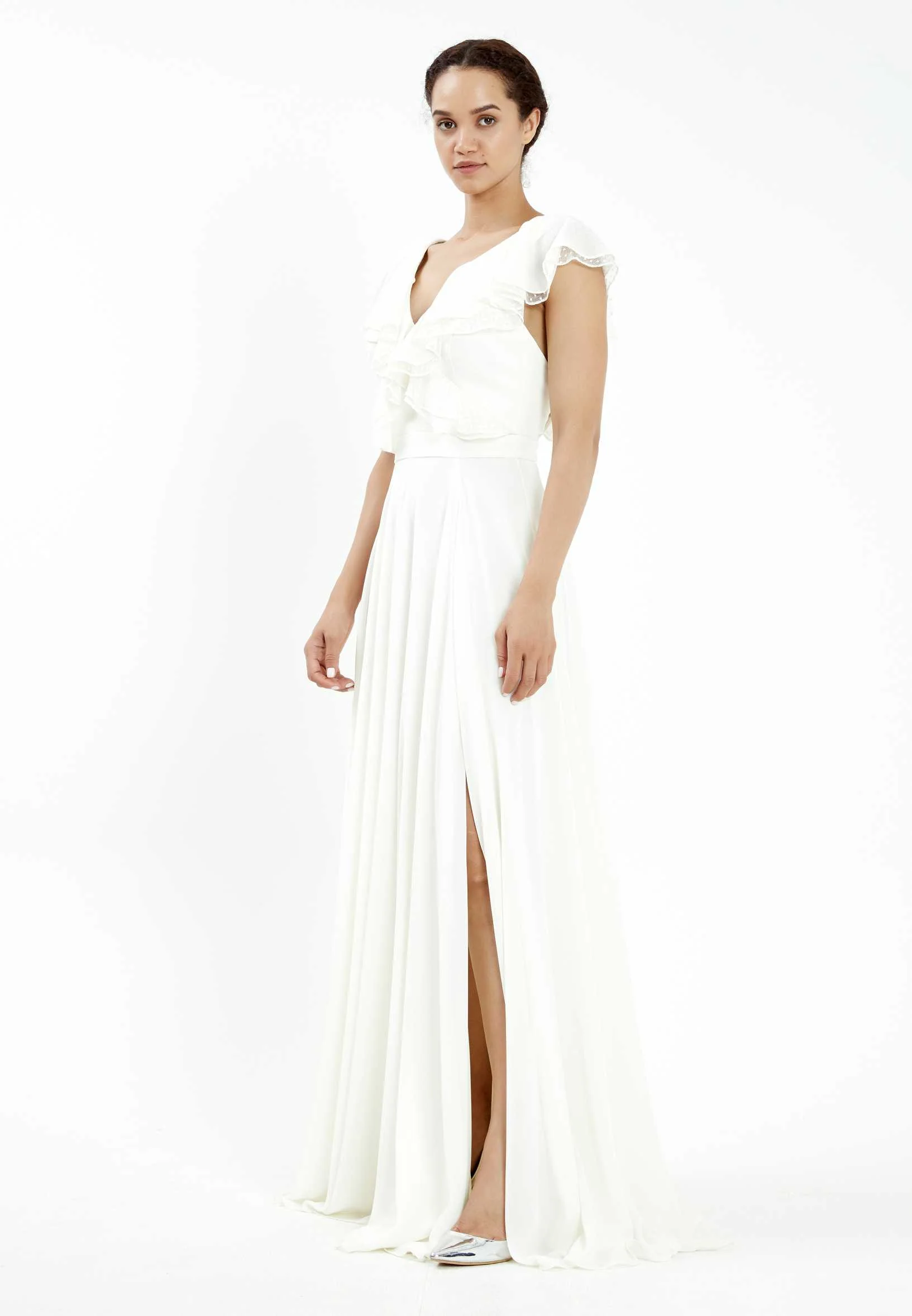 Short Sleeve Maxi Chiffon Column Regular Wedding Guest Dress srf7734 - Image 3