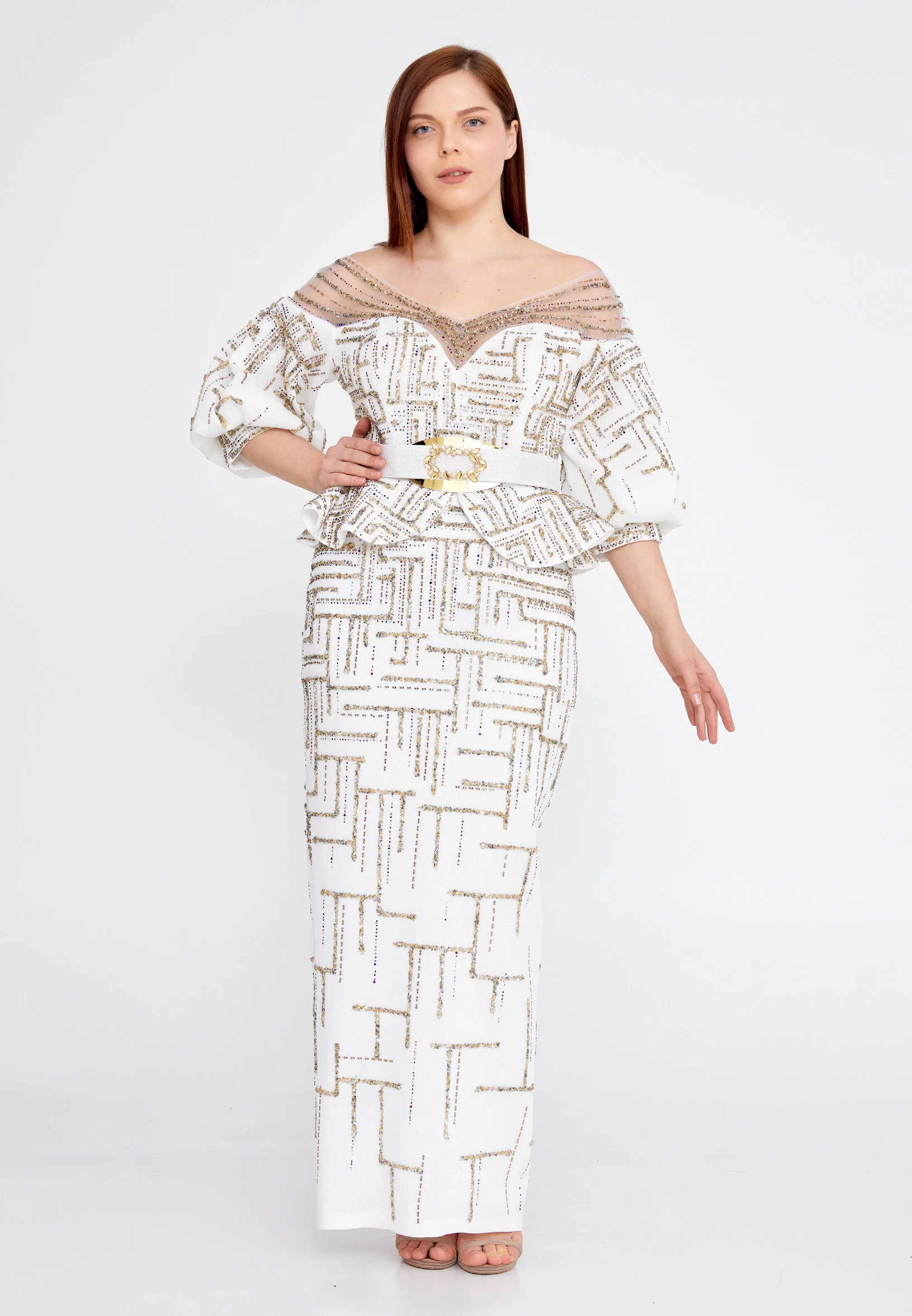 Short Sleeve Maxi Crepe Column Plus Size Prom Dress crm0864-b - Image 5