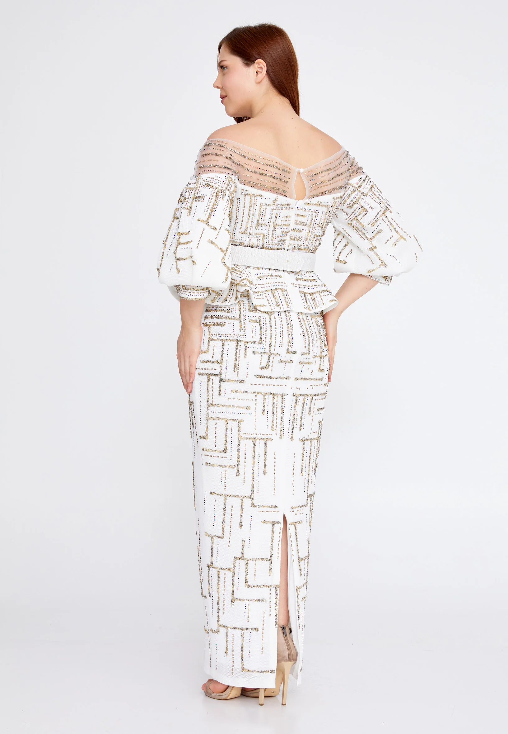 Short Sleeve Maxi Crepe Column Plus Size Prom Dress crm0864-b - Image 6
