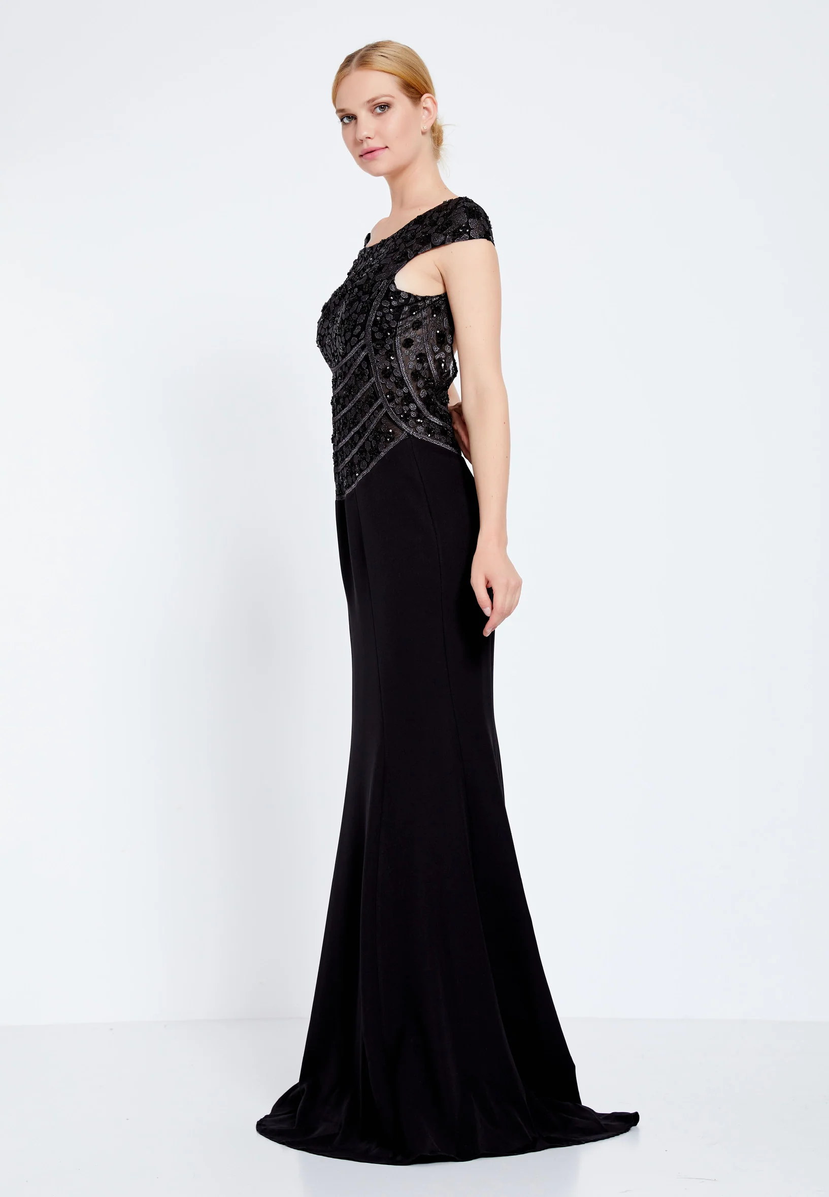Short Sleeve Maxi Crepe Mermaid Regular Evening Dress ppl00655 - Image 3