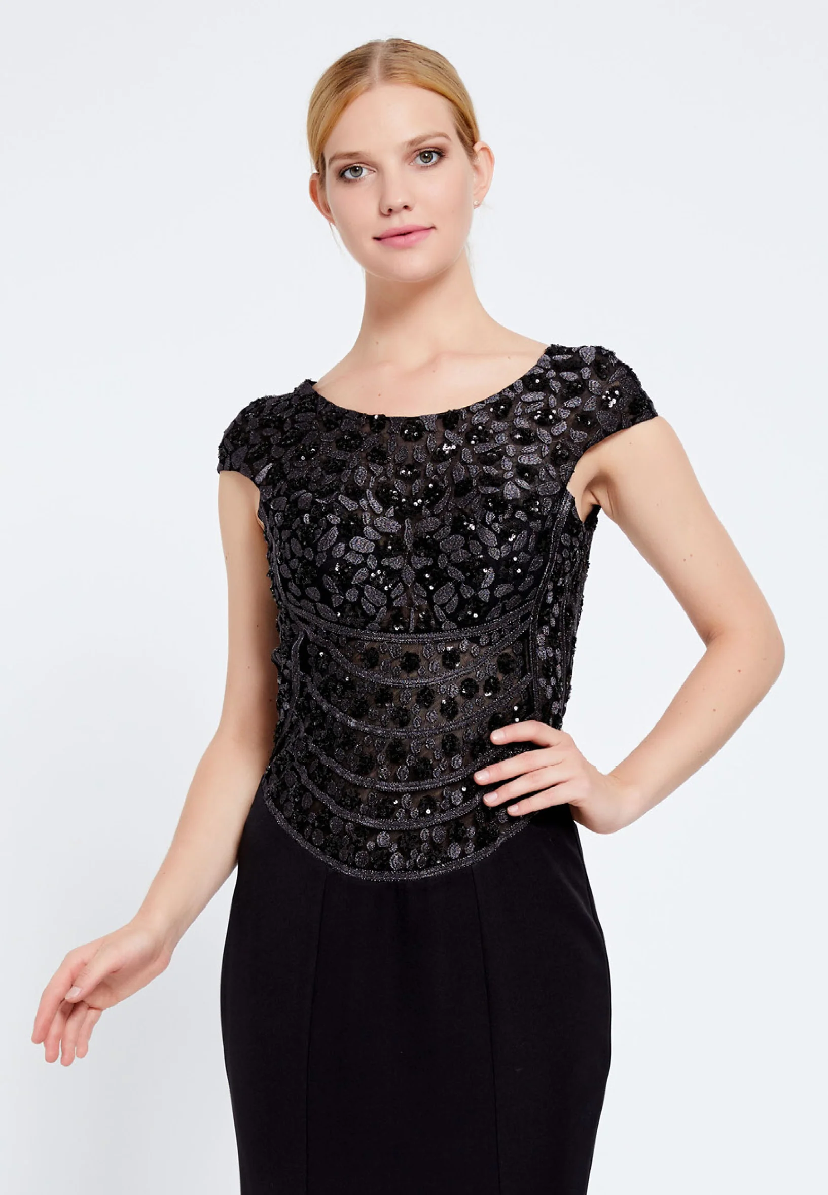 Short Sleeve Maxi Crepe Mermaid Regular Evening Dress ppl00655 - Image 4