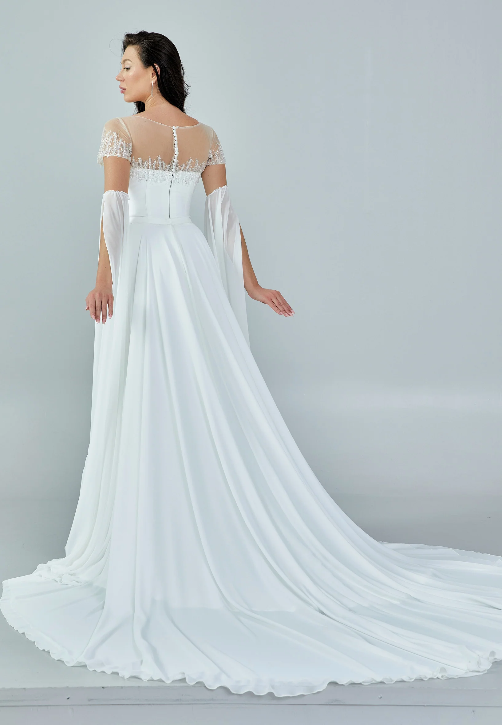 Short Sleeve Maxi Crepe Regular Wedding Dress bnc8030 - Image 5