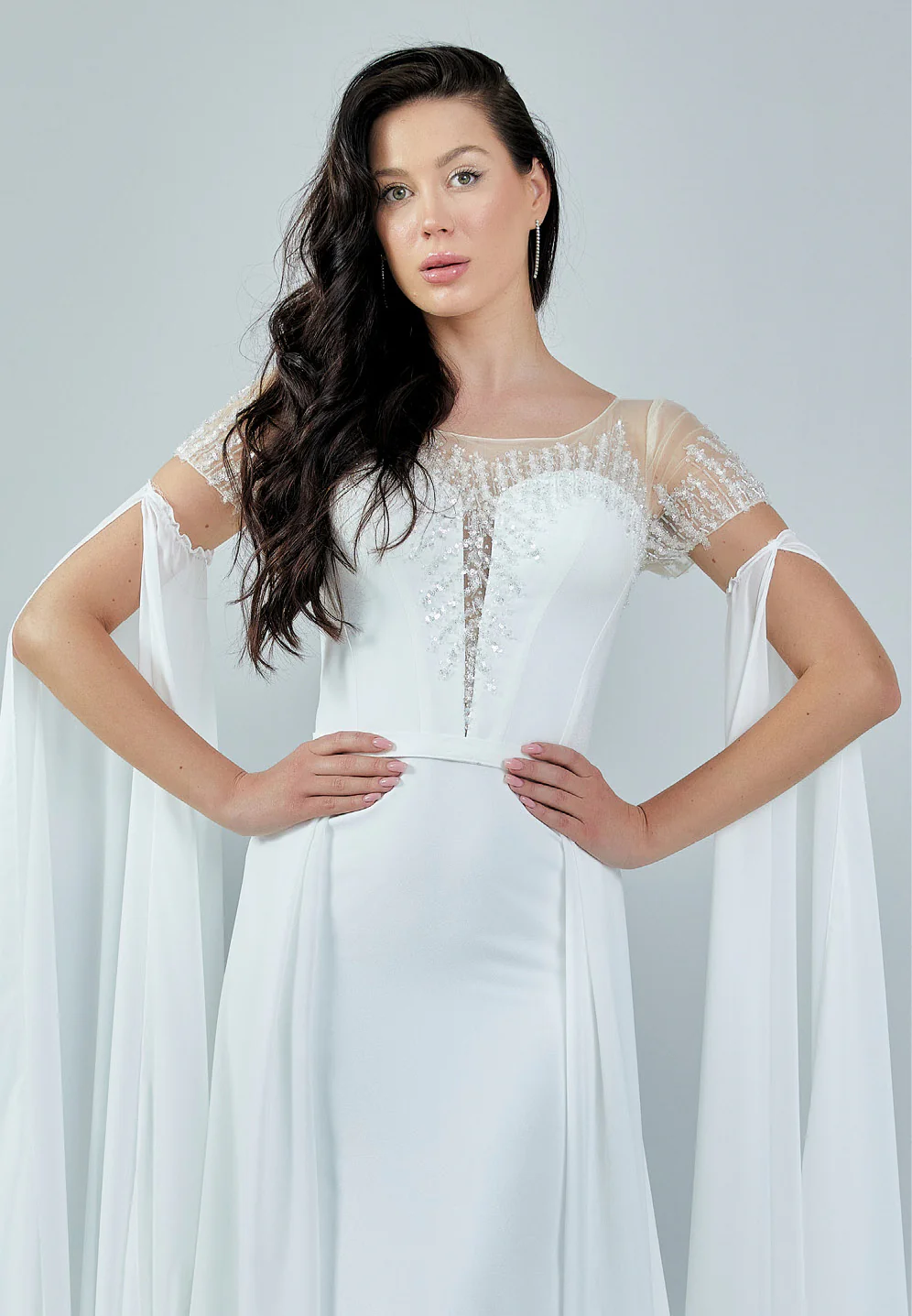 Short Sleeve Maxi Crepe Regular Wedding Dress bnc8030 - Image 7