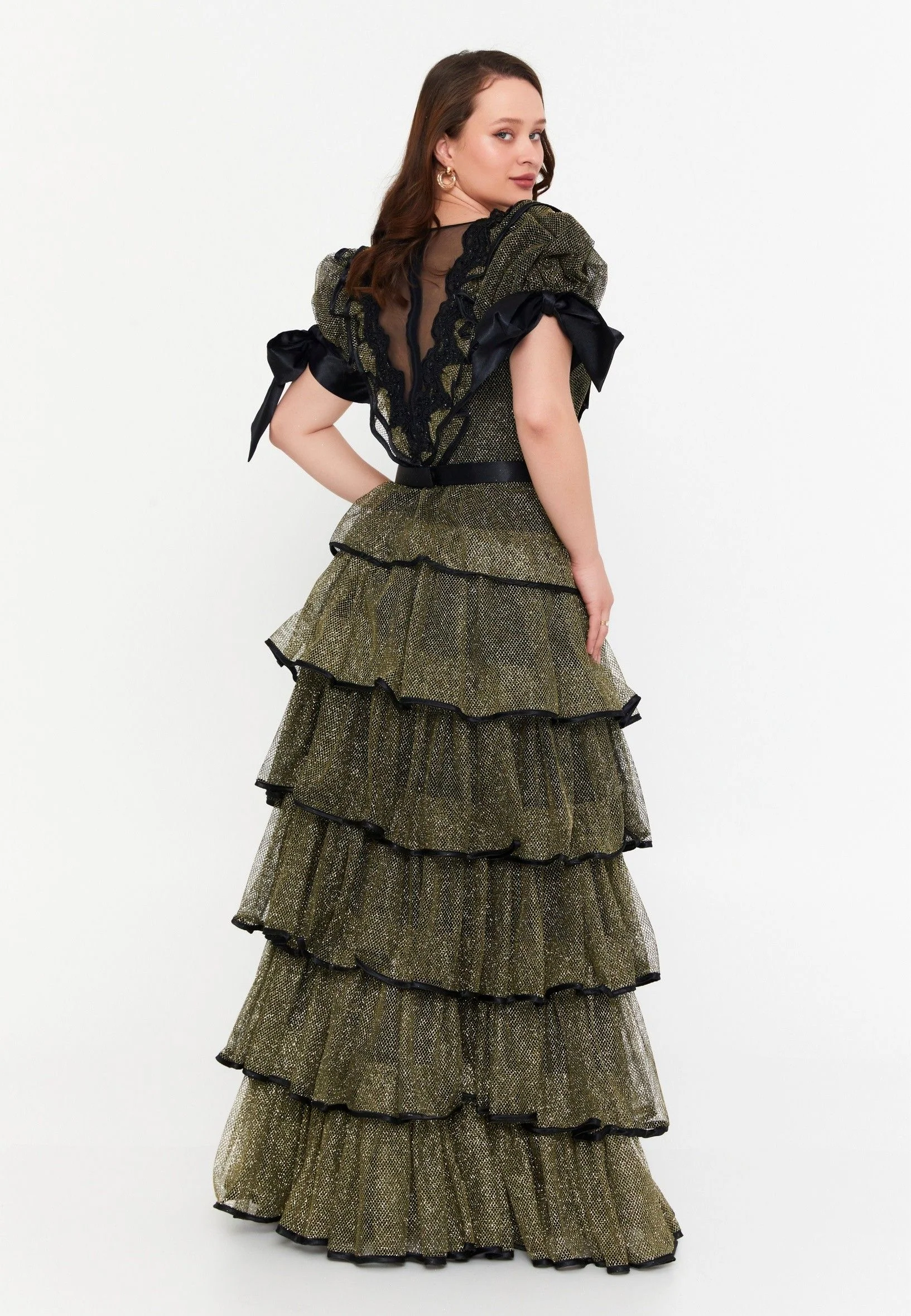 Short Sleeve Maxi Lace A - Line Plus Size Prom Dress crm8854-1 - Image 10
