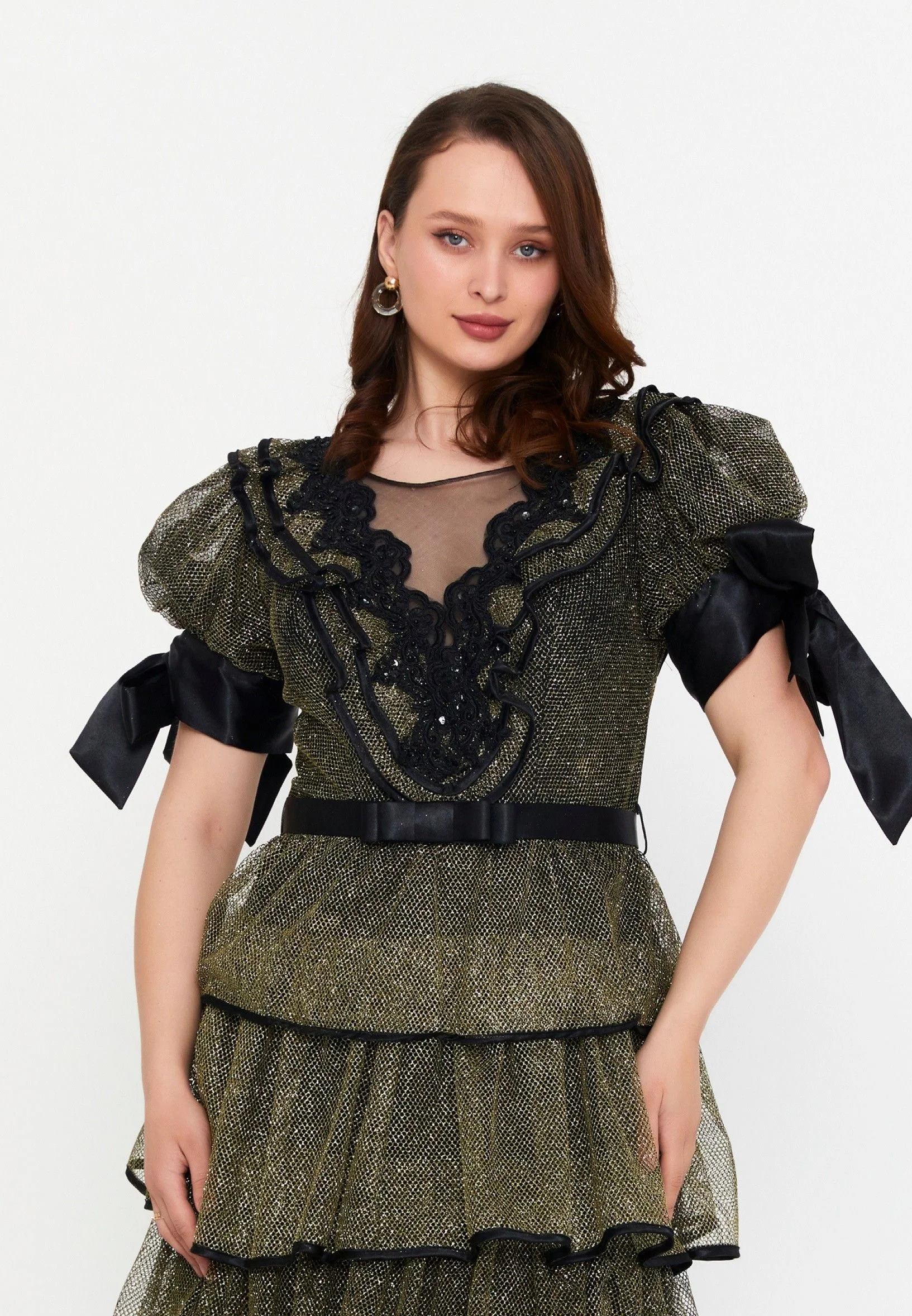 Short Sleeve Maxi Lace A - Line Plus Size Prom Dress crm8854-1 - Image 12