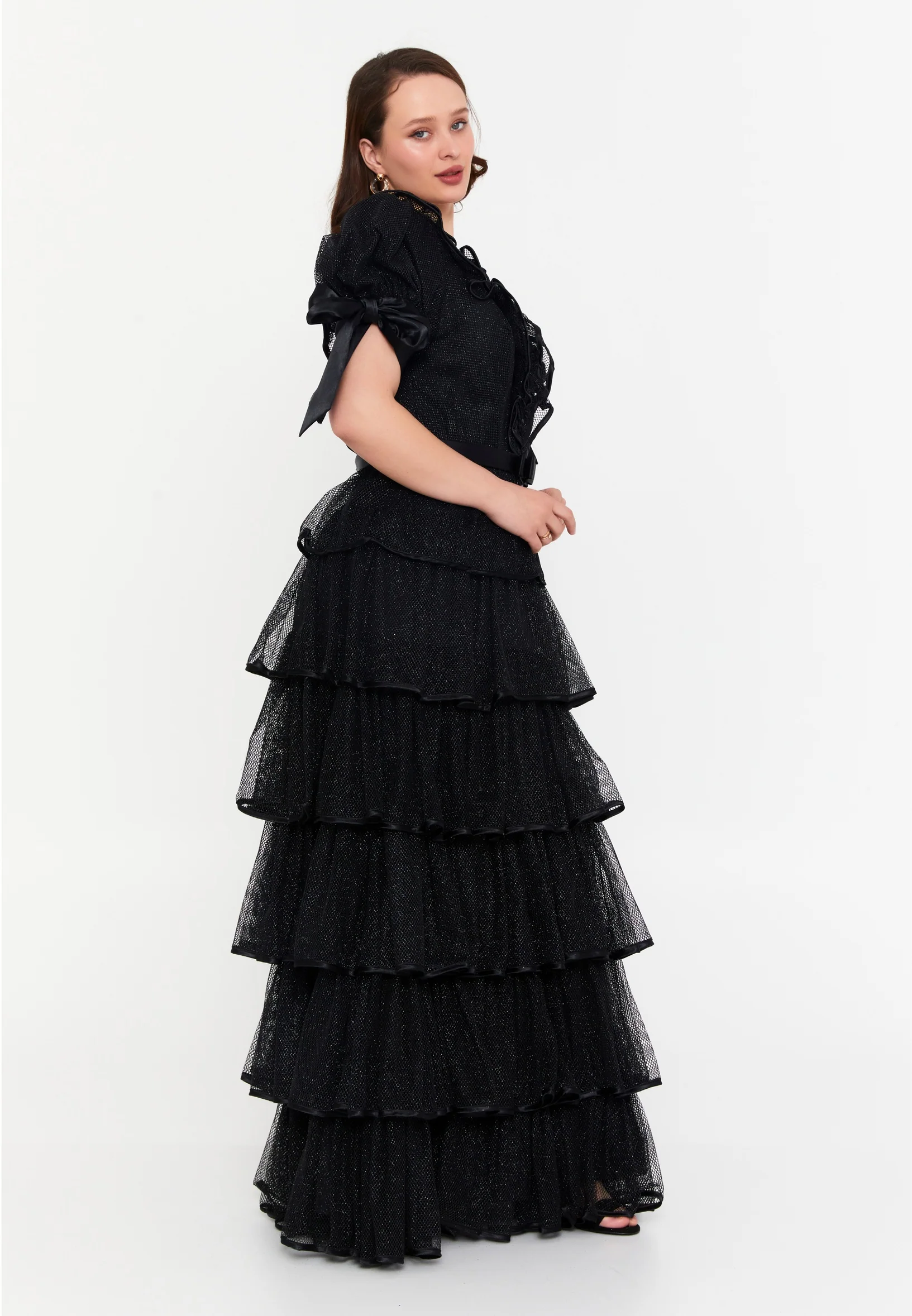 Short Sleeve Maxi Lace A - Line Plus Size Prom Dress crm8854-1 - Image 3