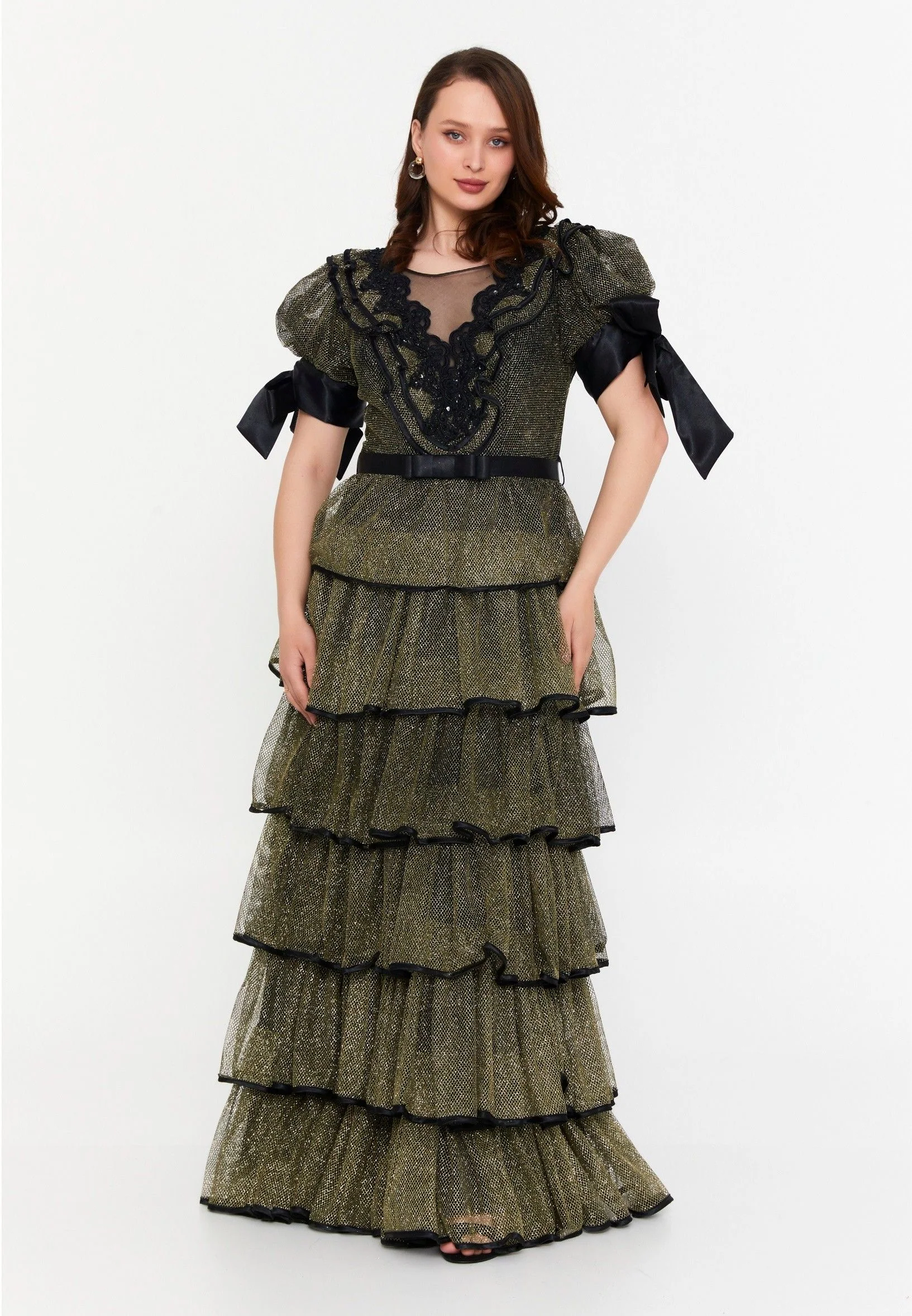 Short Sleeve Maxi Lace A - Line Plus Size Prom Dress crm8854-1 - Image 9