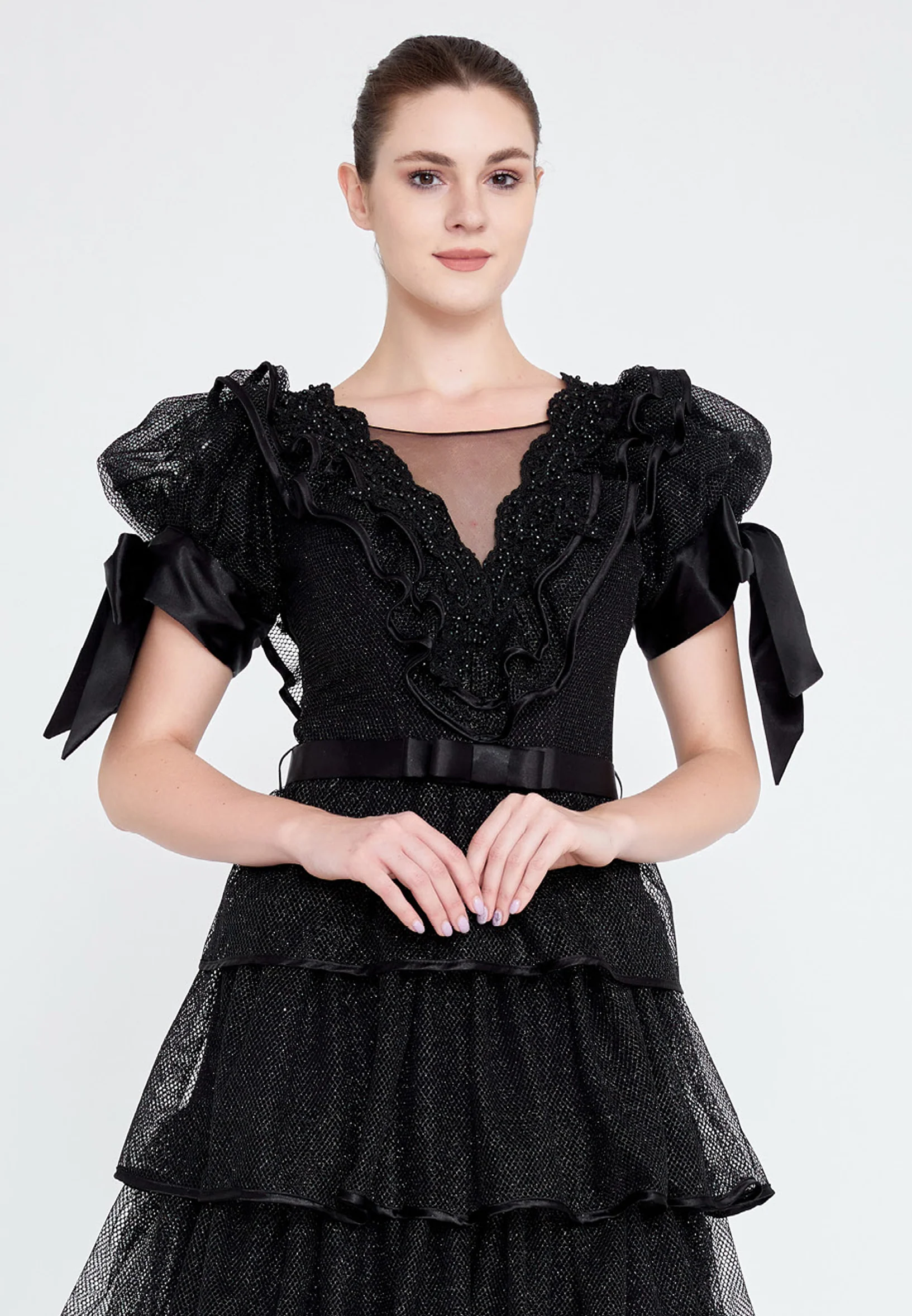 Short Sleeve Maxi Lace A - Line Regular Prom Dress crm8854 - Image 4