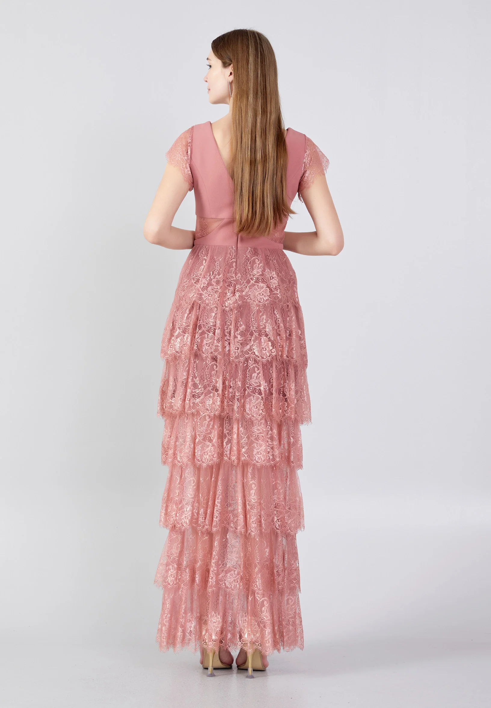 Short Sleeve Maxi Lace Column Regular Wedding Guest Dress drd1016ab - Image 2