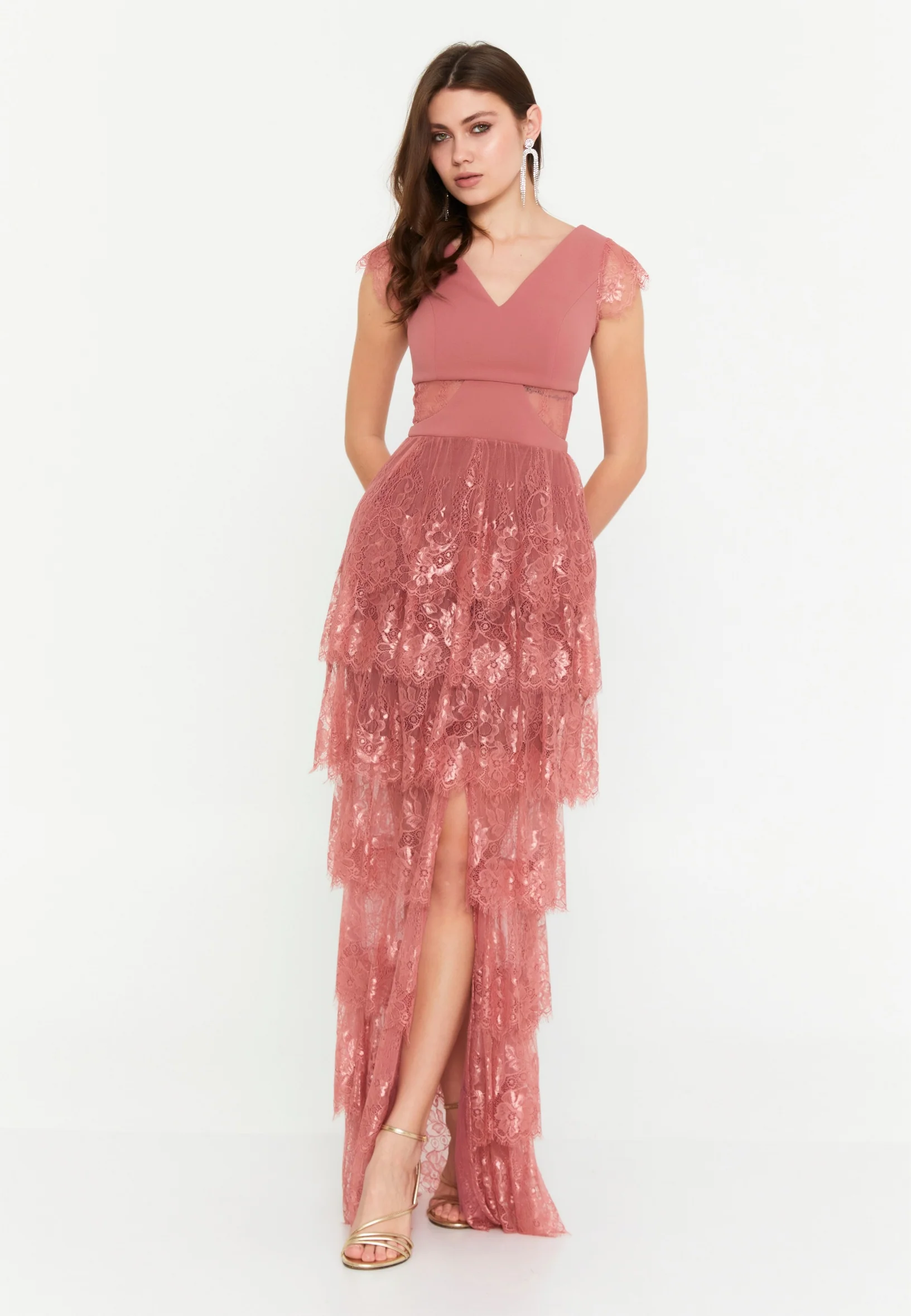Short Sleeve Maxi Lace Column Regular Wedding Guest Dress drd1016kb - Image 5