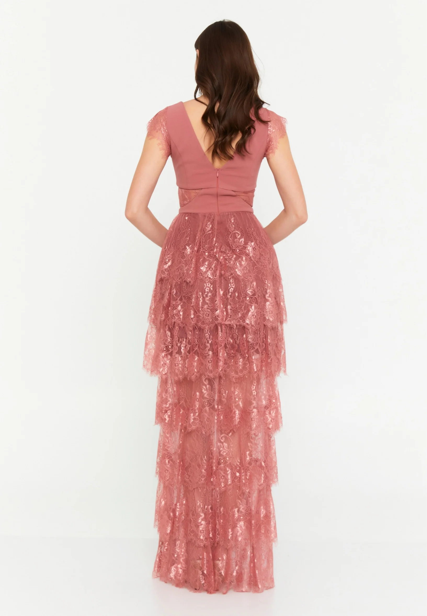 Short Sleeve Maxi Lace Column Regular Wedding Guest Dress drd1016kb - Image 6