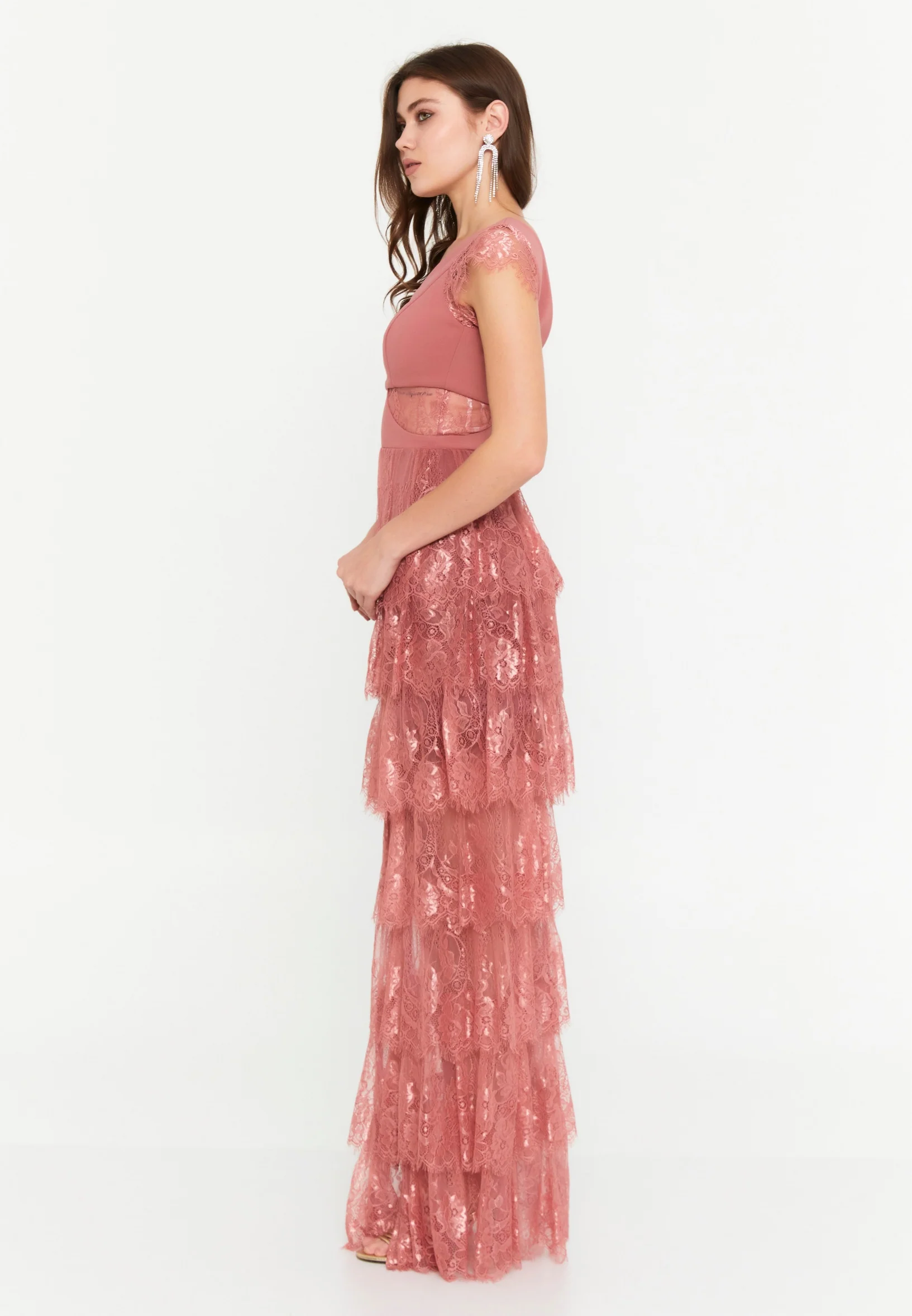 Short Sleeve Maxi Lace Column Regular Wedding Guest Dress drd1016kb - Image 7