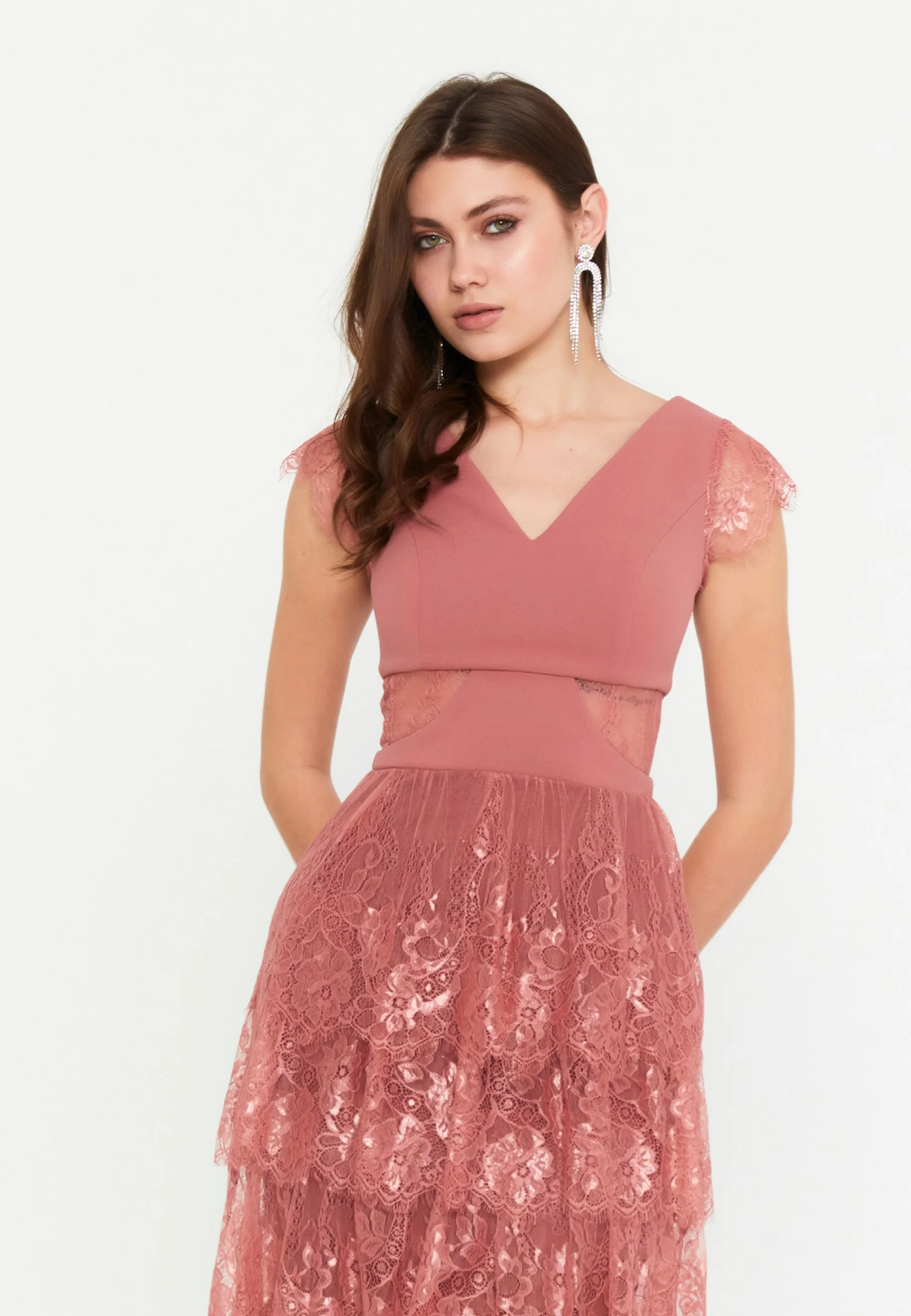 Short Sleeve Maxi Lace Column Regular Wedding Guest Dress drd1016kb - Image 8