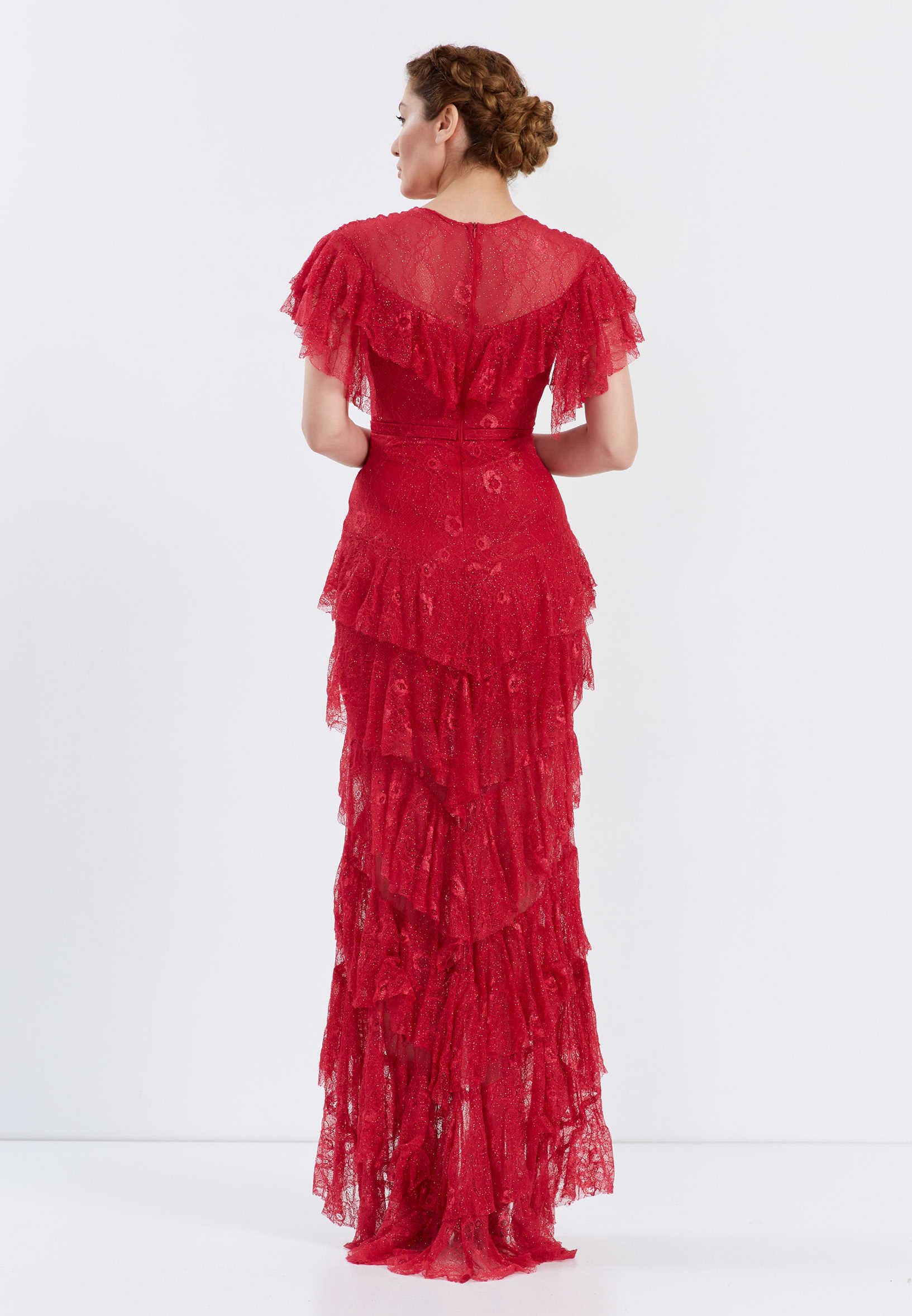 Short Sleeve Maxi Lace Column Regular Wedding Guest Dress frc6406 - Image 10