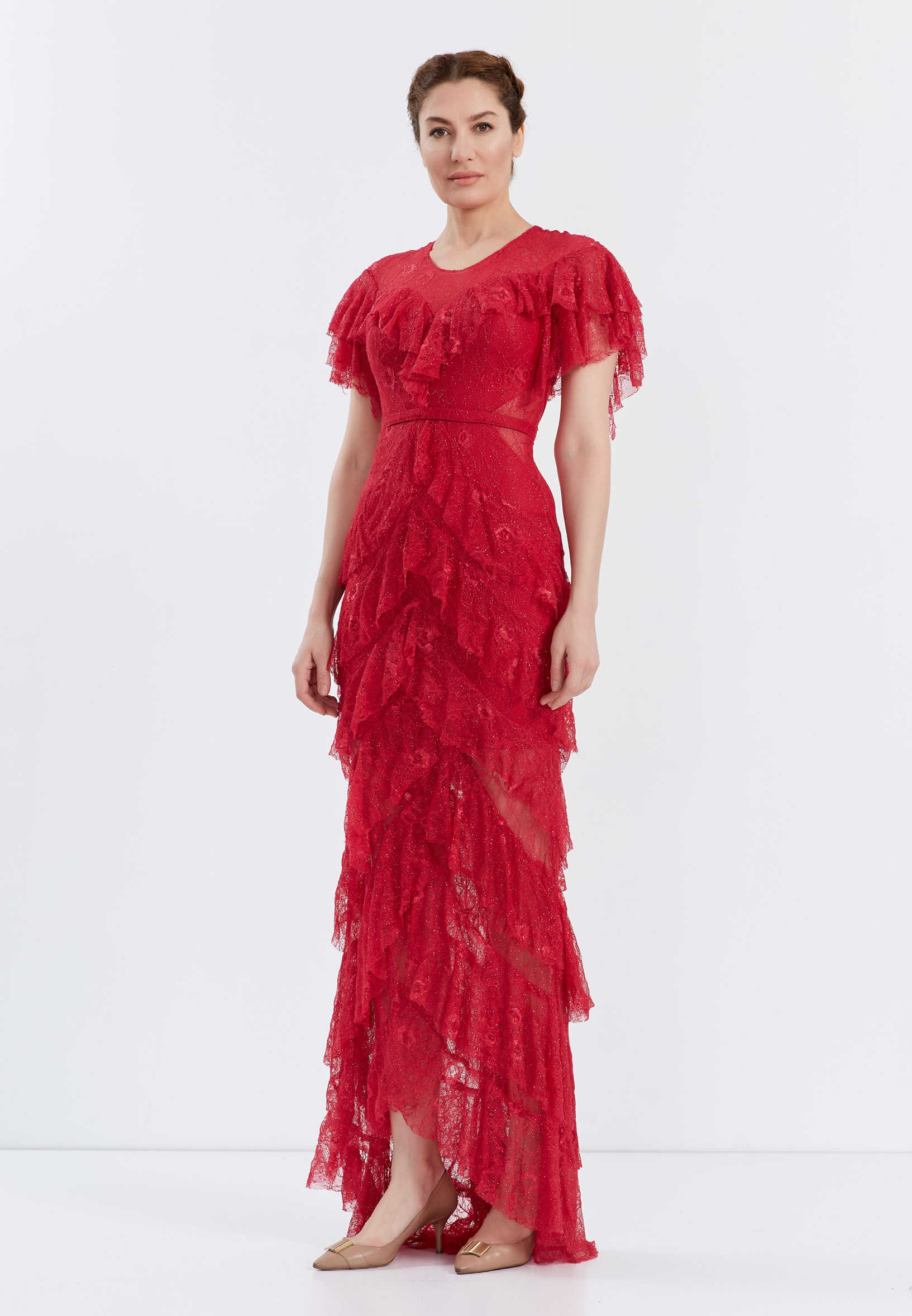 Short Sleeve Maxi Lace Column Regular Wedding Guest Dress frc6406 - Image 11
