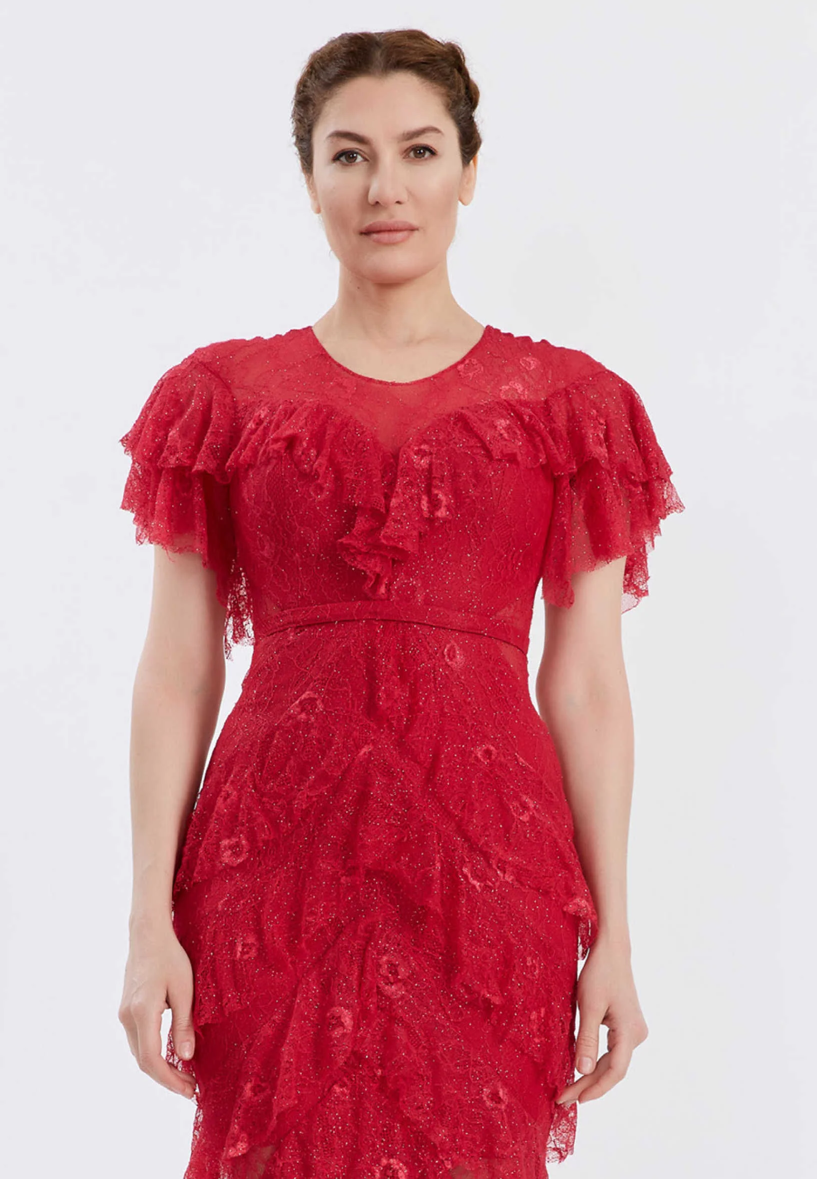 Short Sleeve Maxi Lace Column Regular Wedding Guest Dress frc6406 - Image 12