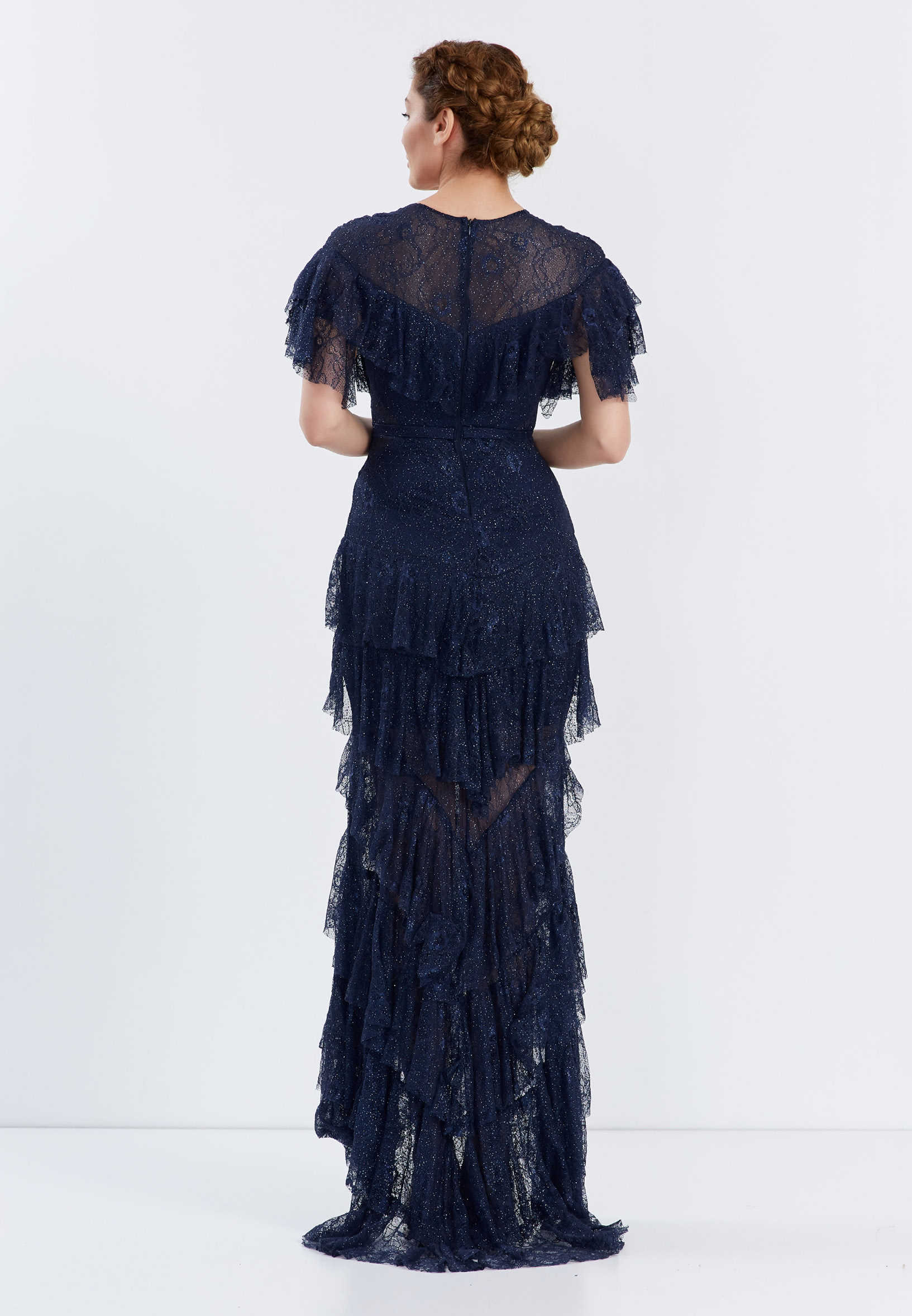 Short Sleeve Maxi Lace Column Regular Wedding Guest Dress frc6406 - Image 6