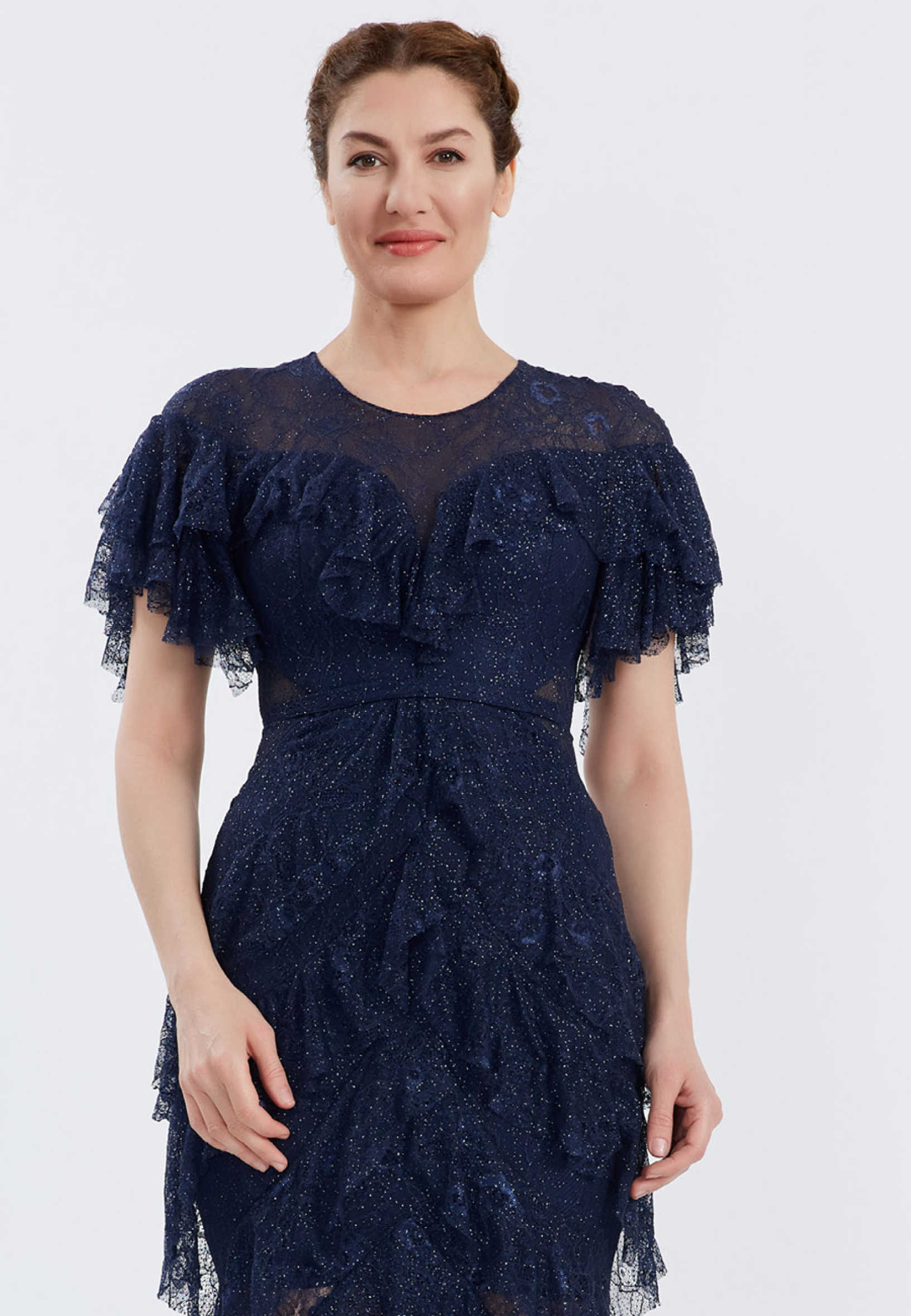 Short Sleeve Maxi Lace Column Regular Wedding Guest Dress frc6406 - Image 8