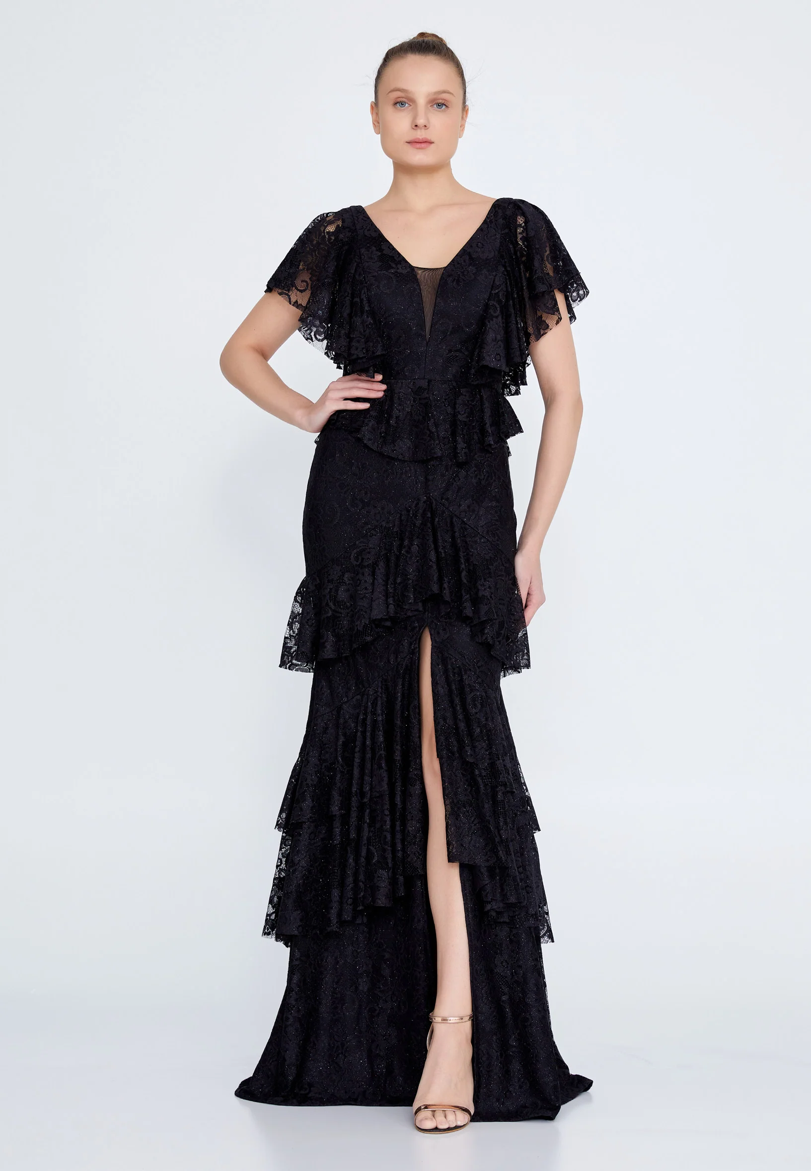 Short Sleeve Maxi Lace Column Regular Wedding Guest Dress rmn2960