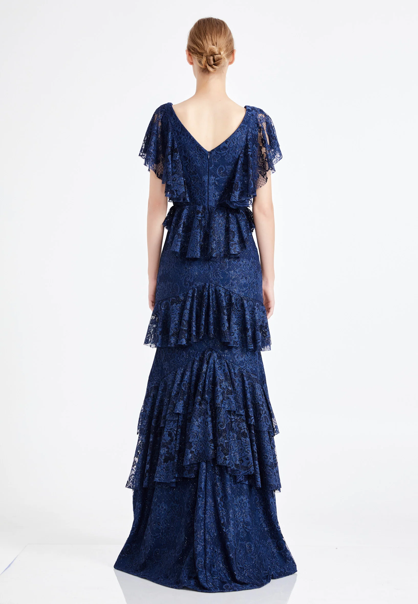 Short Sleeve Maxi Lace Column Regular Wedding Guest Dress rmn2960 - Image 14