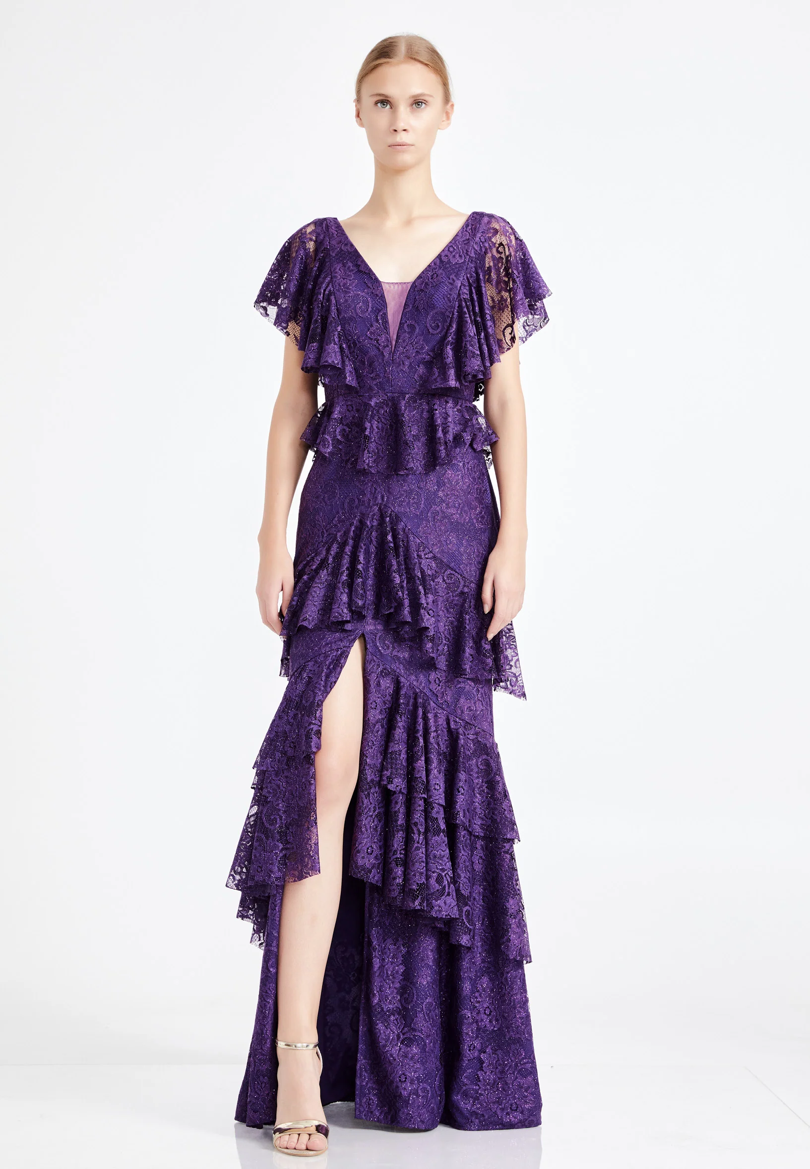 Short Sleeve Maxi Lace Column Regular Wedding Guest Dress rmn2960 - Image 21
