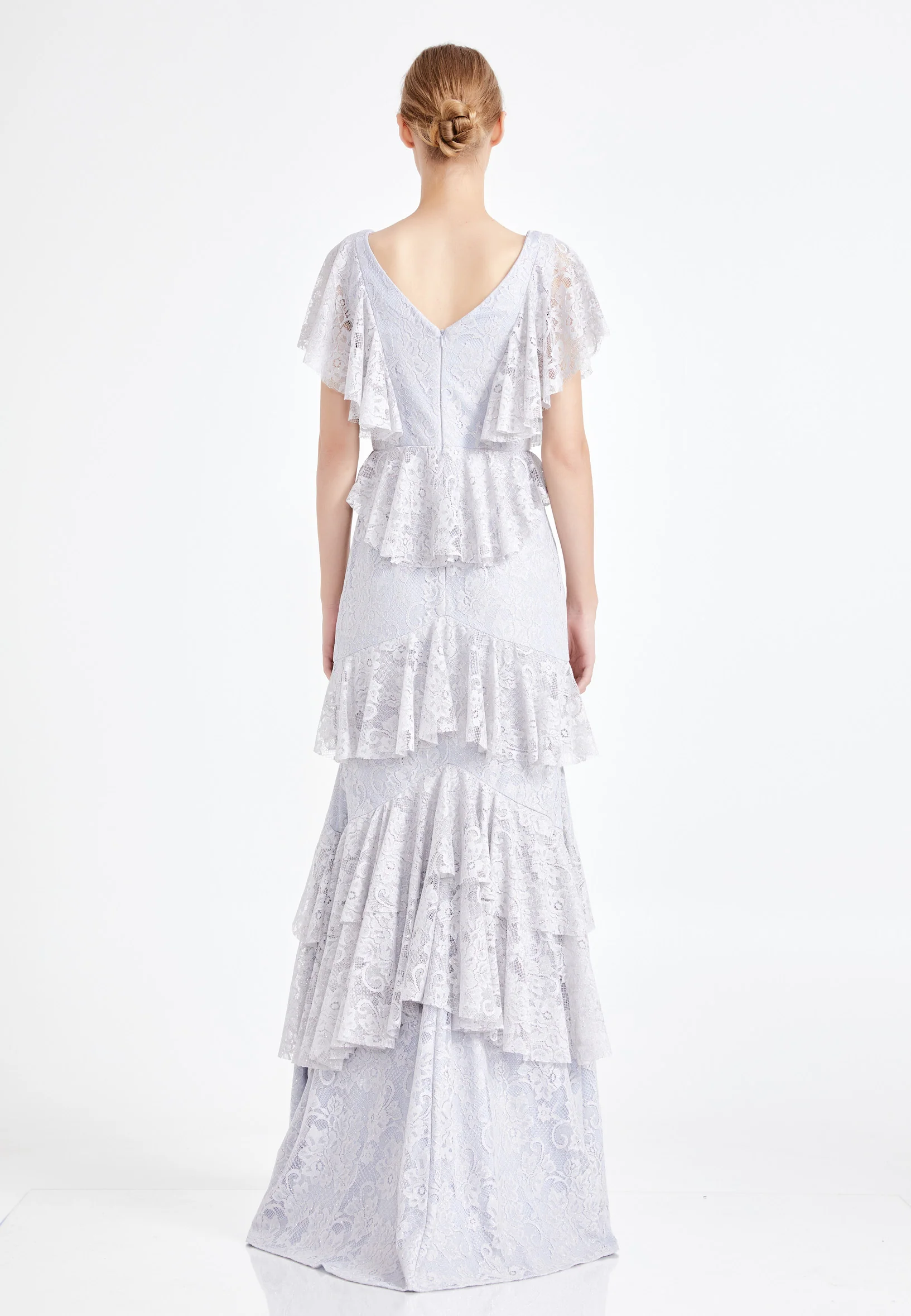 Short Sleeve Maxi Lace Column Regular Wedding Guest Dress rmn2960 - Image 6