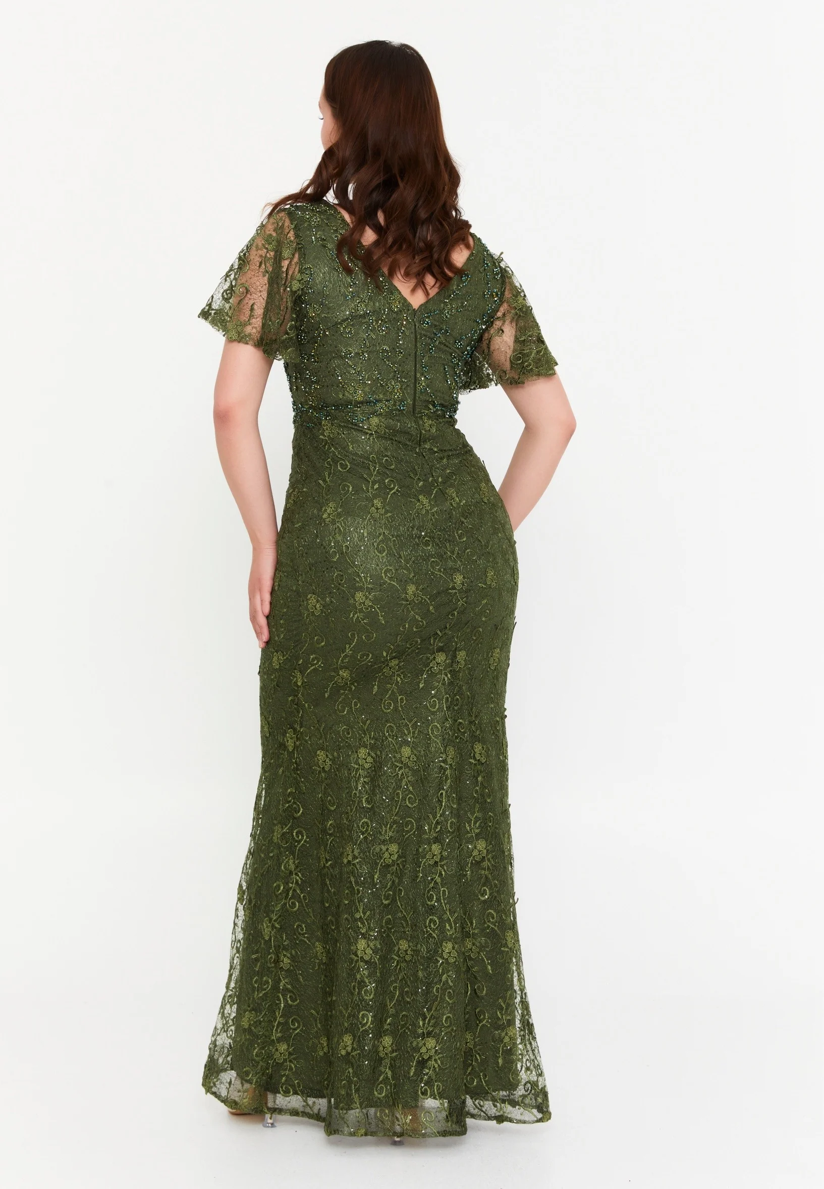 Short Sleeve Maxi Lace Mermaid Plus Size Wedding Guest Dress aln1576-b - Image 2