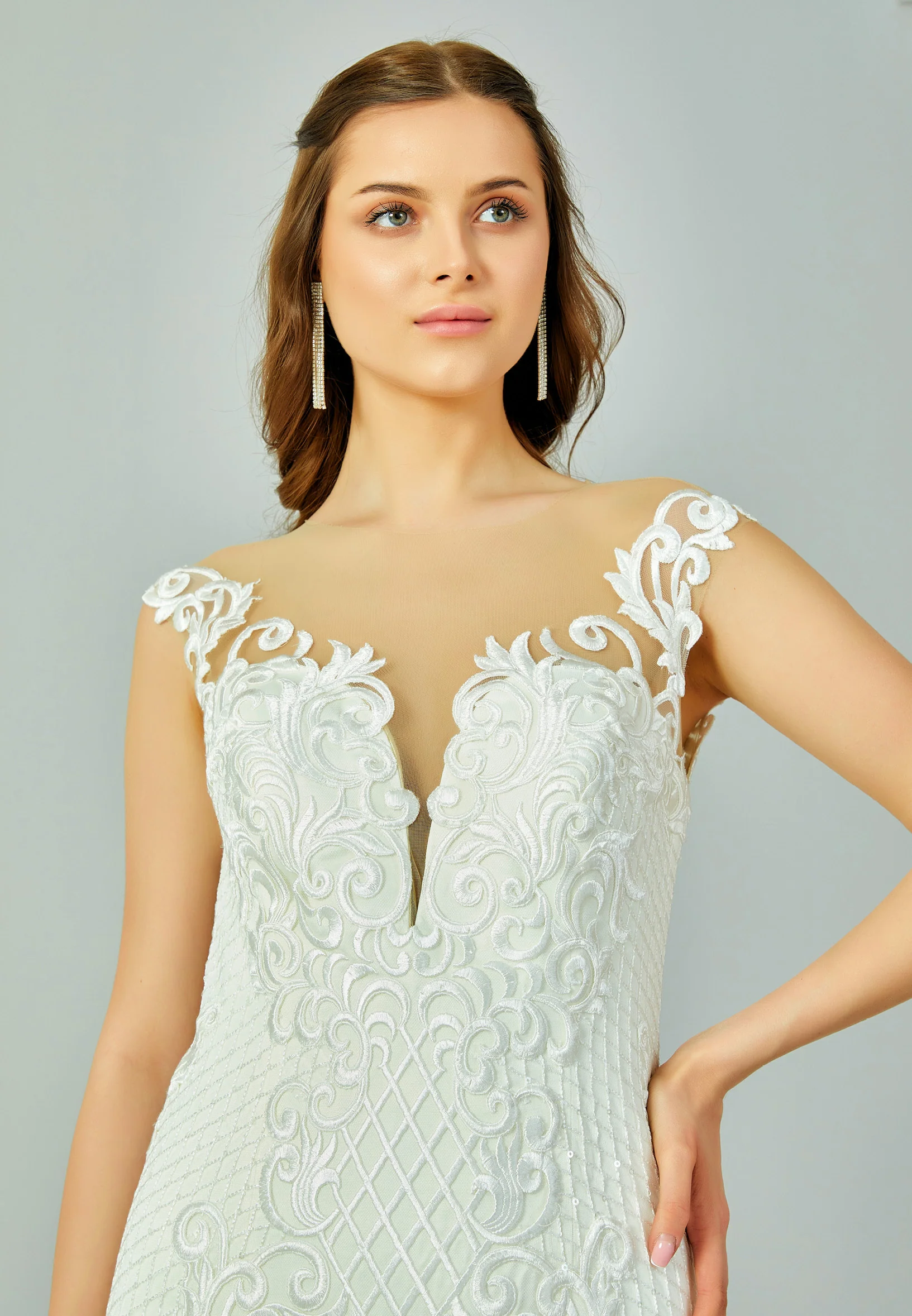 Short Sleeve Maxi Lace Regular Wedding Dress enz00518 - Image 2