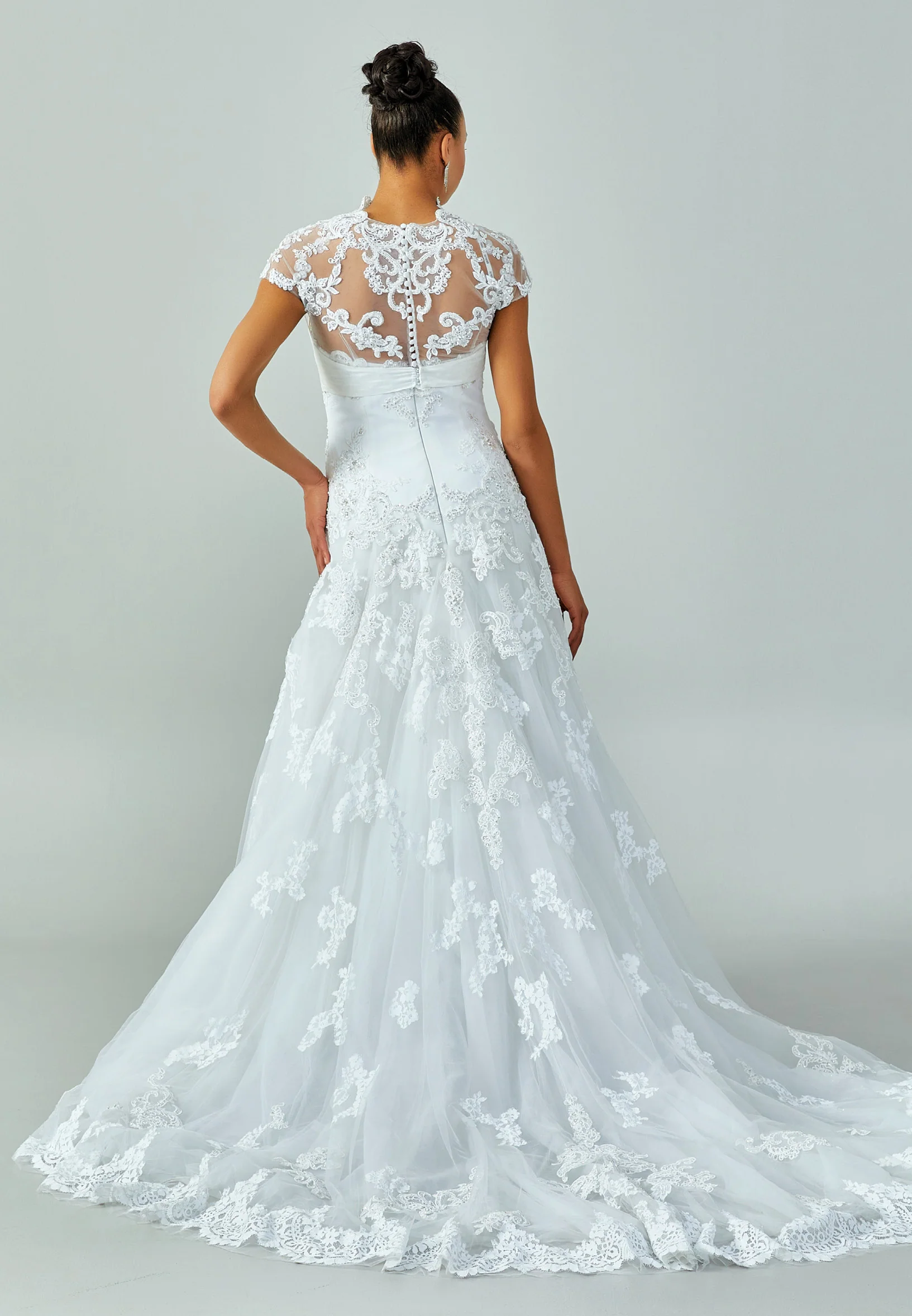 Short Sleeve Maxi Lace Regular Wedding Dress enz00520 - Image 3