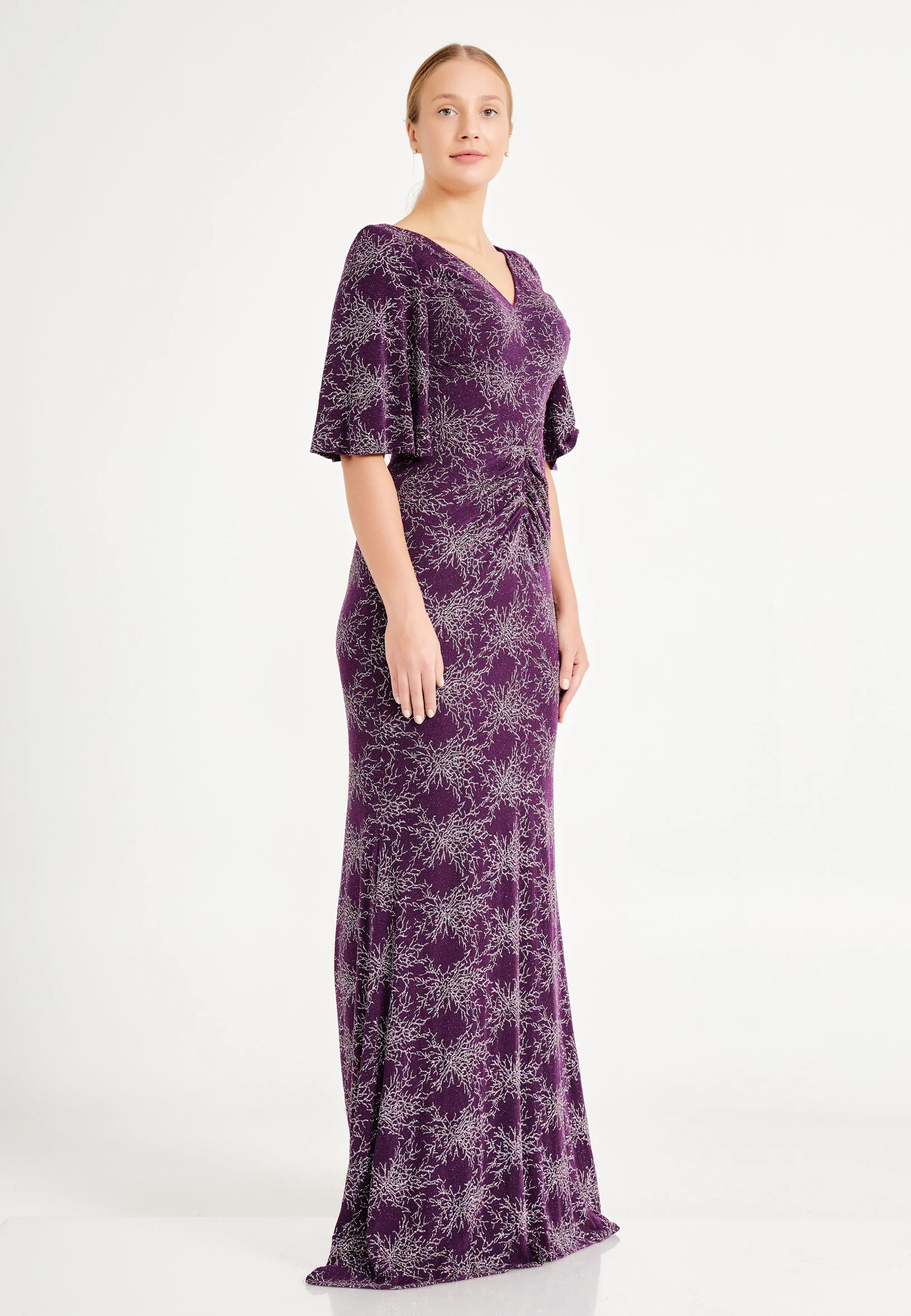 Short Sleeve Maxi Lycra Column Plus Size Prom Dress aln1337-b - Image 11