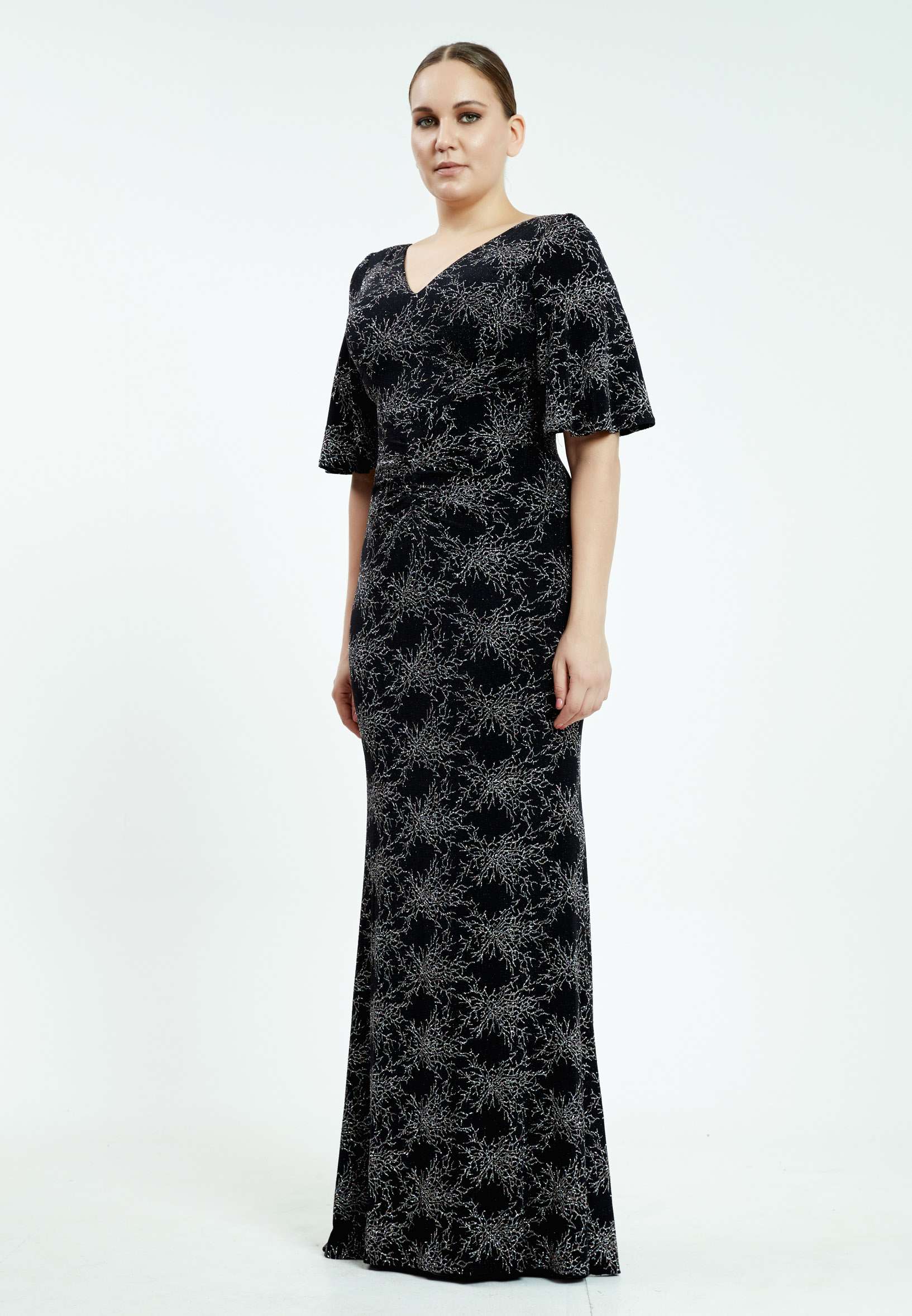 Short Sleeve Maxi Lycra Column Plus Size Prom Dress aln1337-b - Image 3