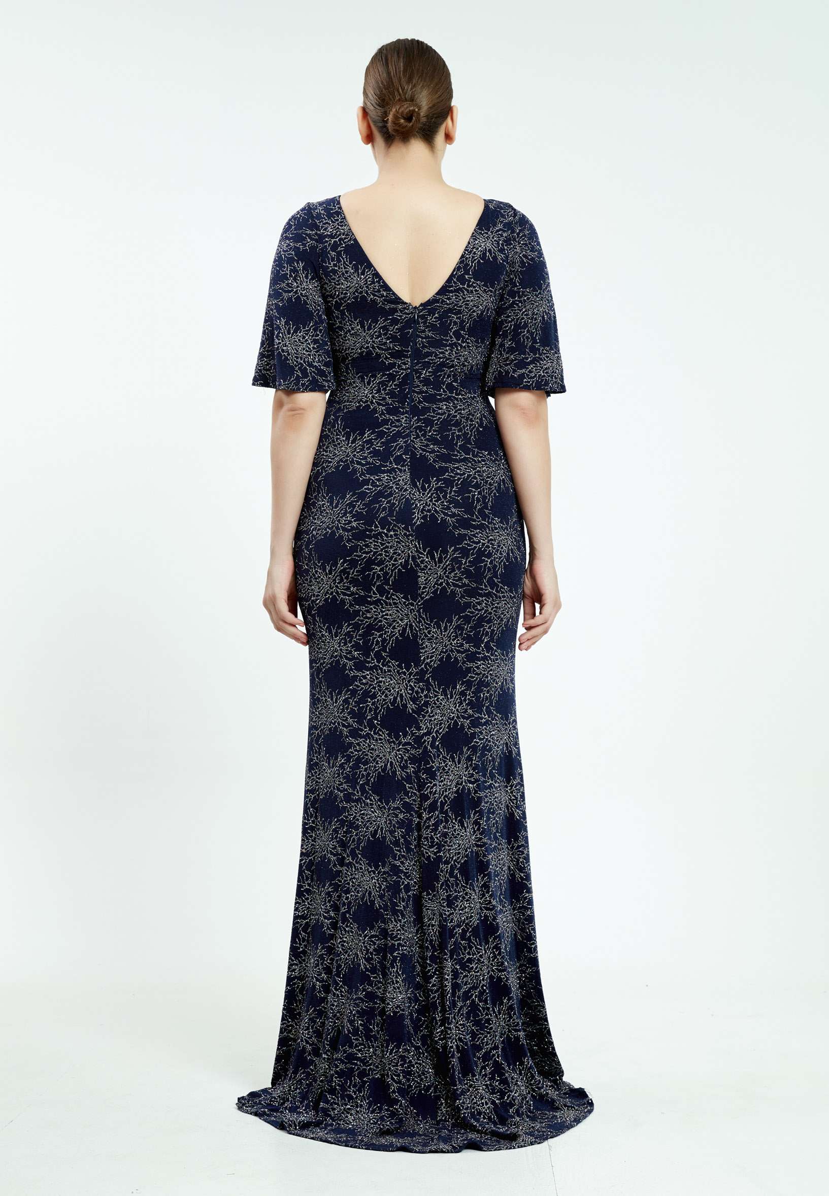 Short Sleeve Maxi Lycra Column Plus Size Prom Dress aln1337-b - Image 6