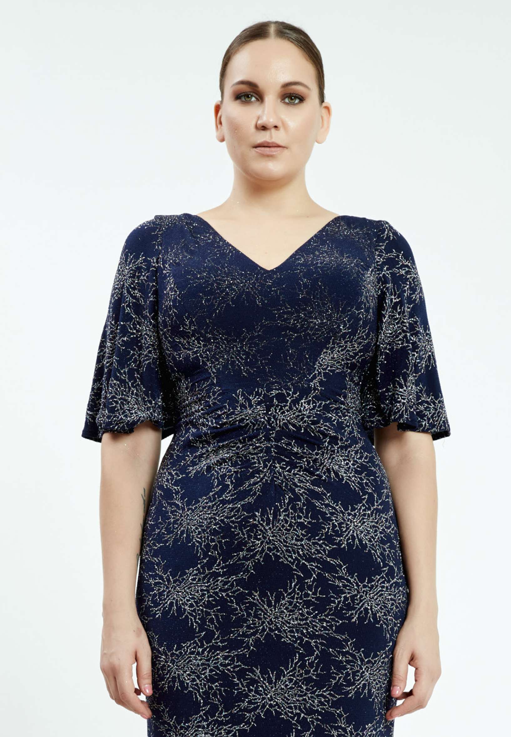 Short Sleeve Maxi Lycra Column Plus Size Prom Dress aln1337-b - Image 8