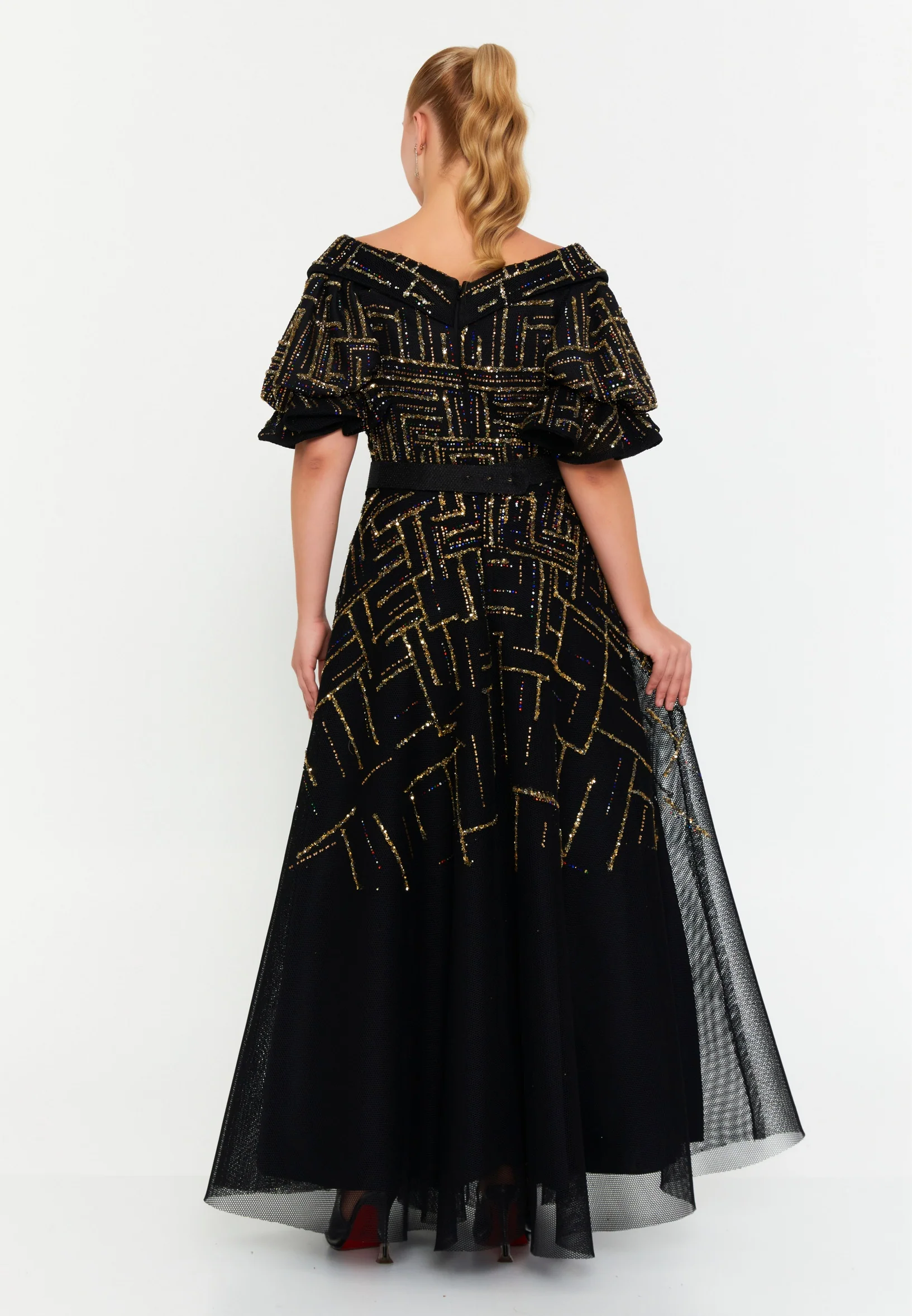 Short Sleeve Maxi Polyester A - Line Plus Size Prom Dress crm22sel0950-b - Image 2