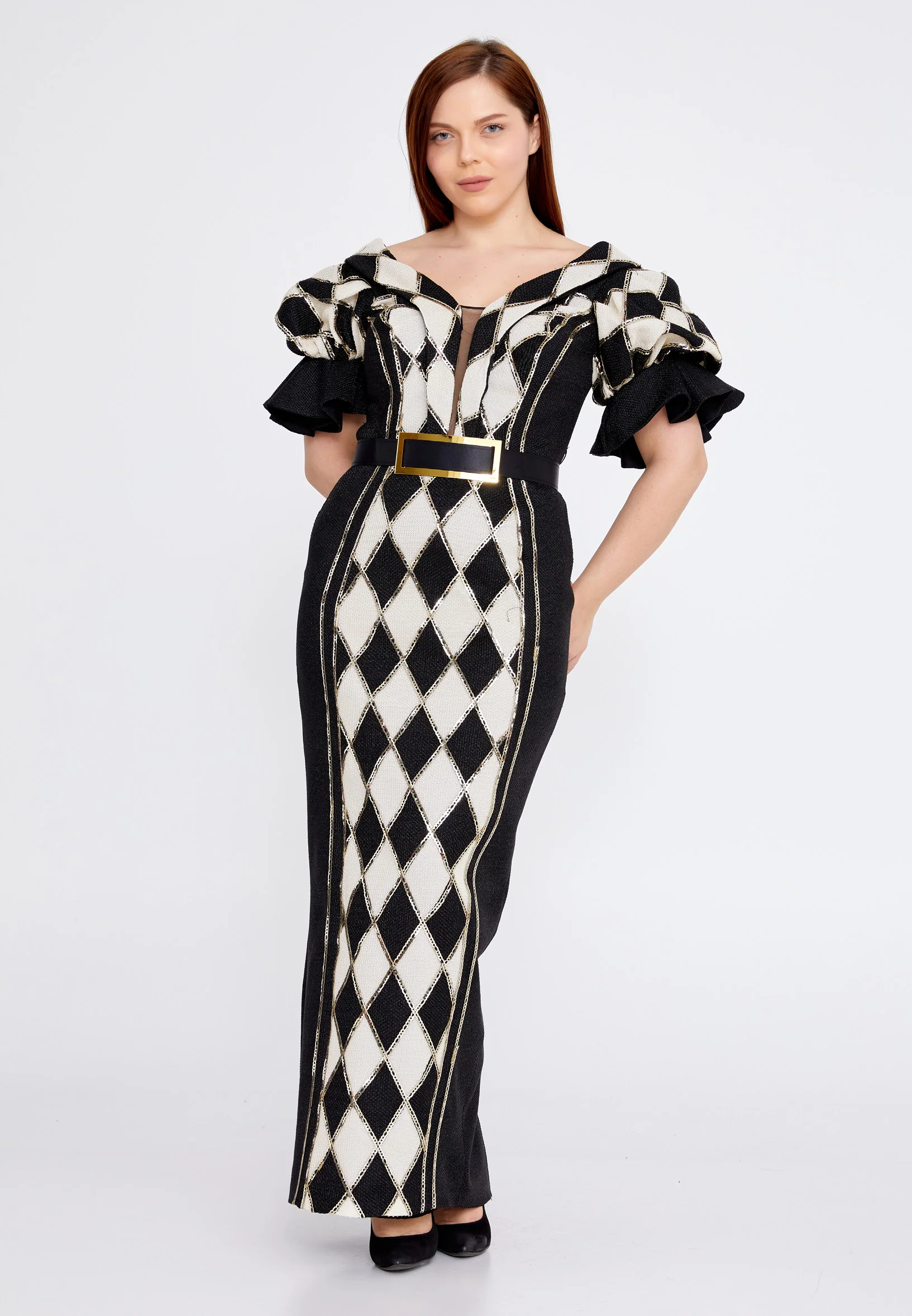 Short Sleeve Maxi Polyester Column Plus Size Prom Dress crm22sel0858-1