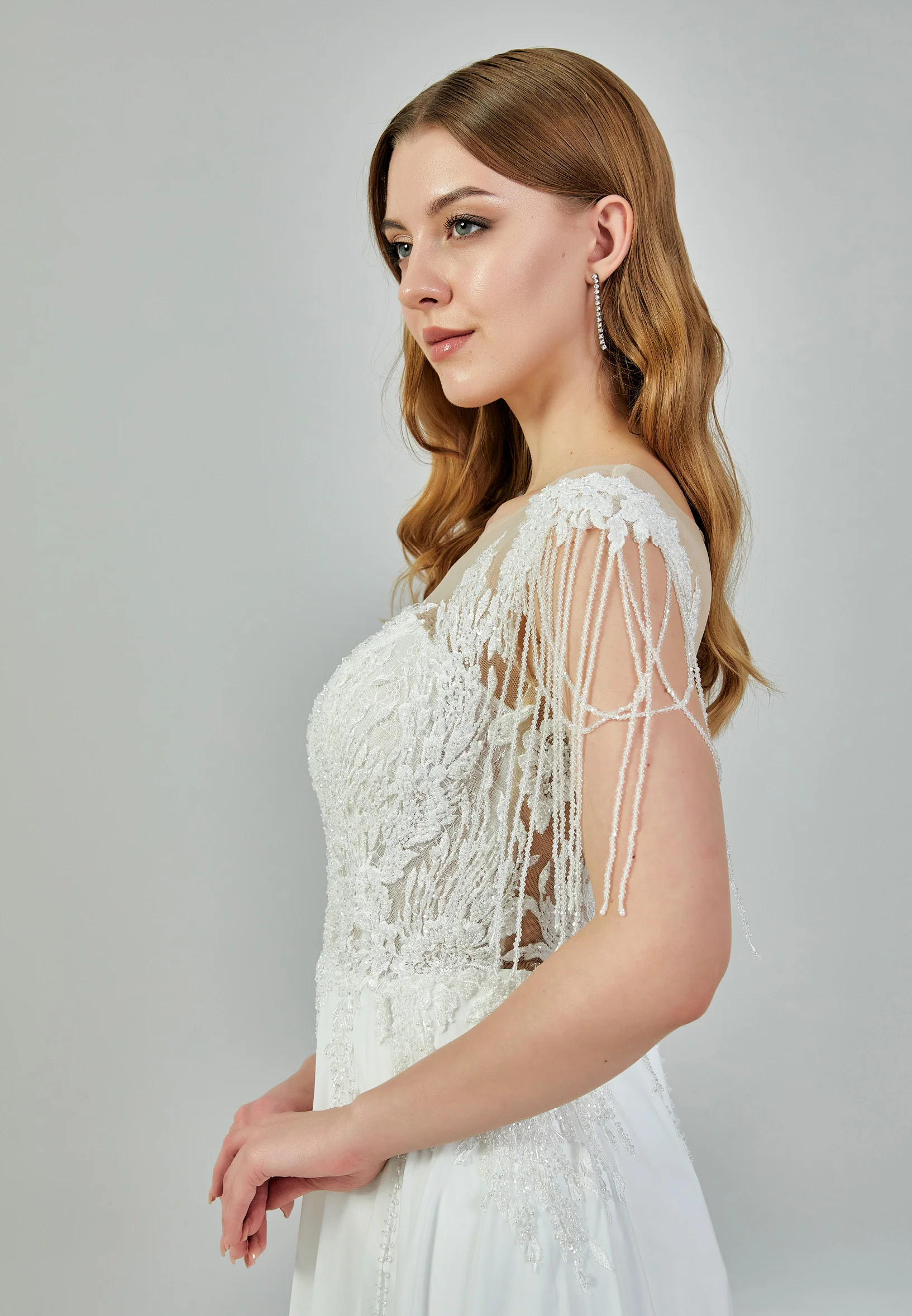 Short Sleeve Maxi Satin Regular Wedding Dress rlb1465 - Image 2