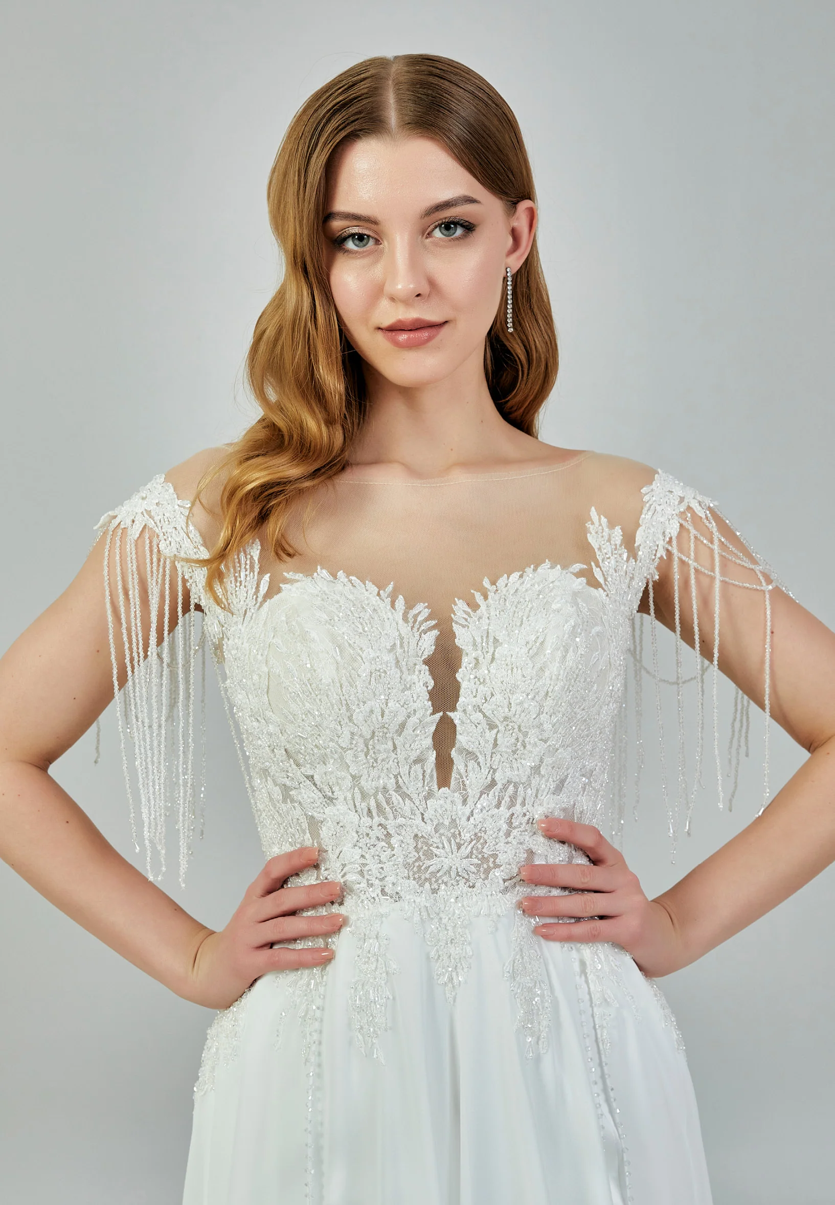 Short Sleeve Maxi Satin Regular Wedding Dress rlb1465 - Image 3