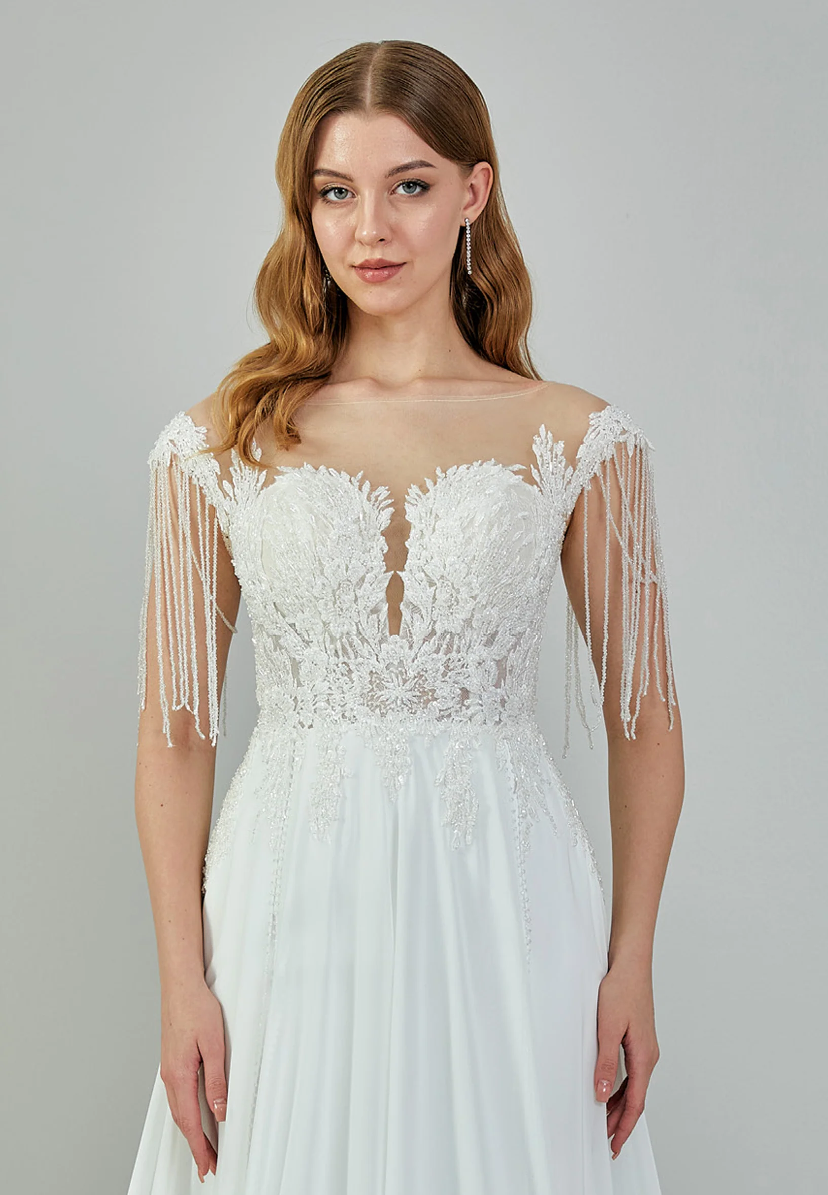 Short Sleeve Maxi Satin Regular Wedding Dress rlb1465 - Image 7