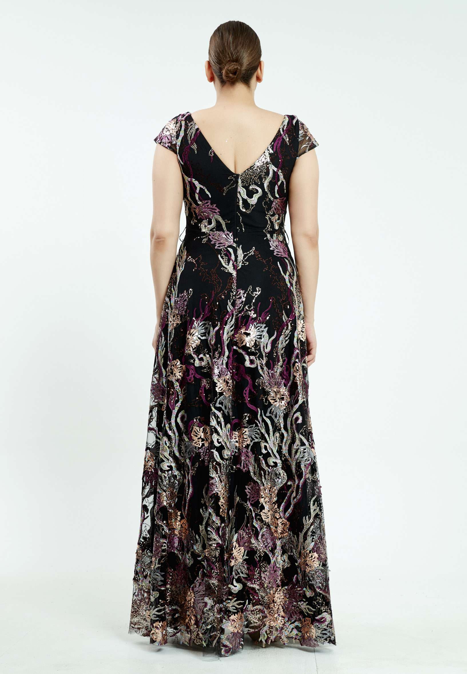 Short Sleeve Maxi Sequin A - Line Plus Size Prom Dress srn8341-b - Image 2
