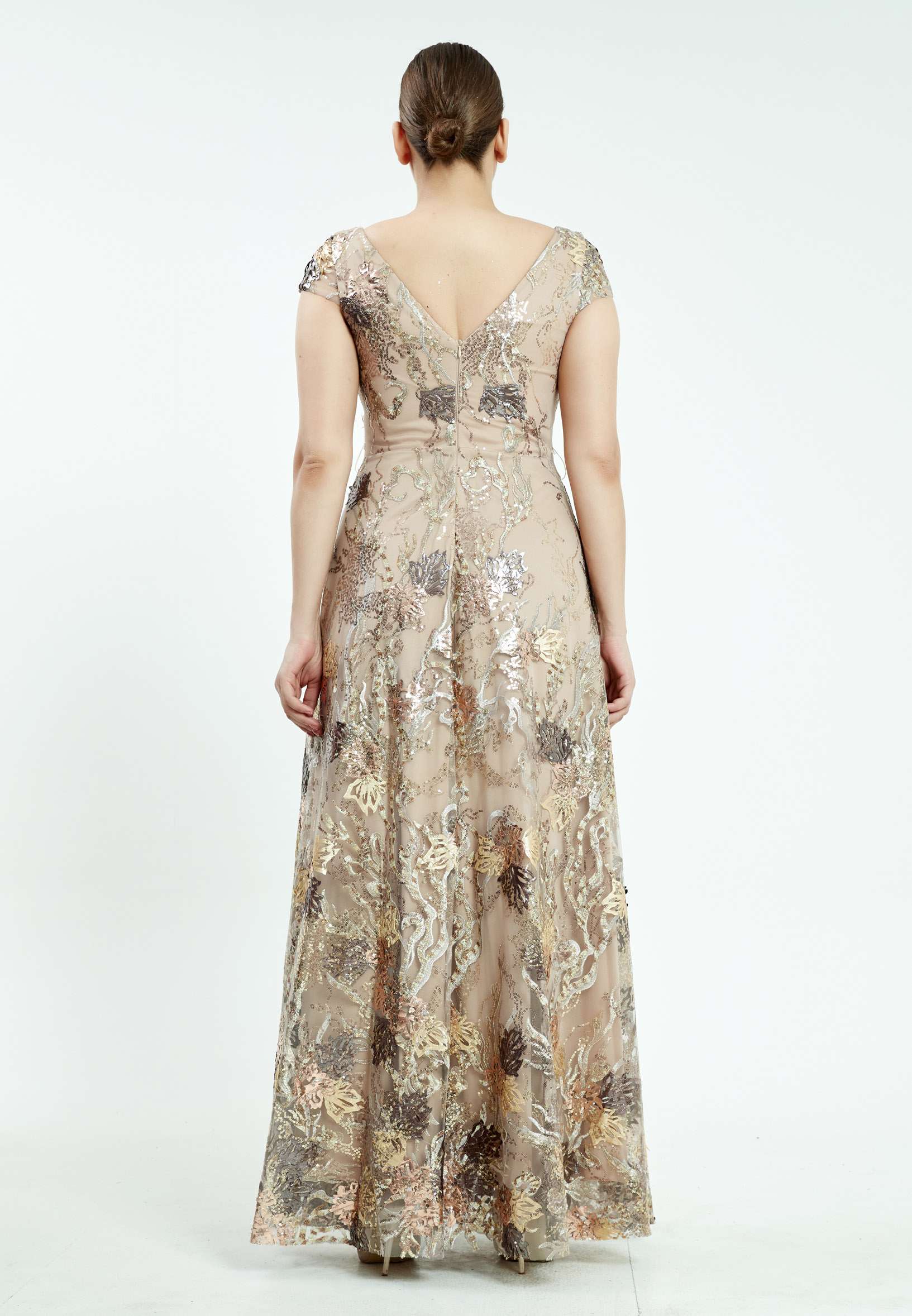 Short Sleeve Maxi Sequin A - Line Plus Size Prom Dress srn8341-b - Image 6