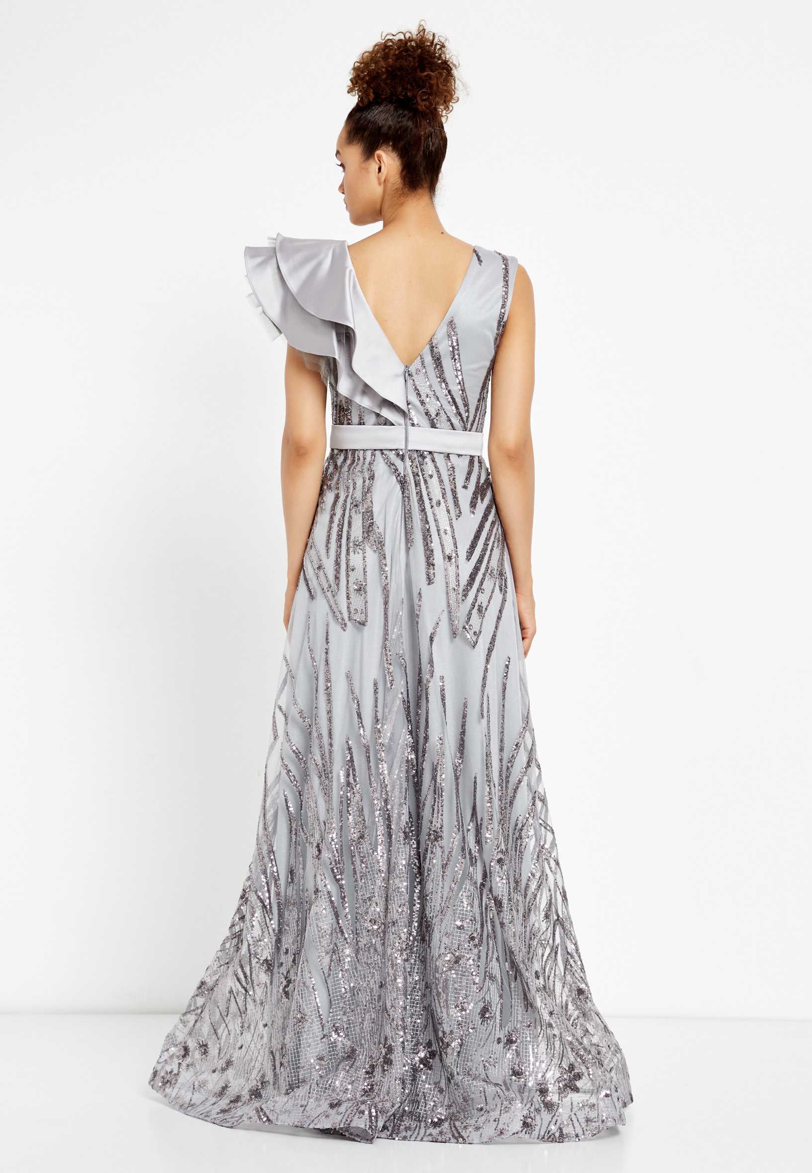 Short Sleeve Maxi Sequin A - Line Regular Prom Dress rmn2908 - Image 10