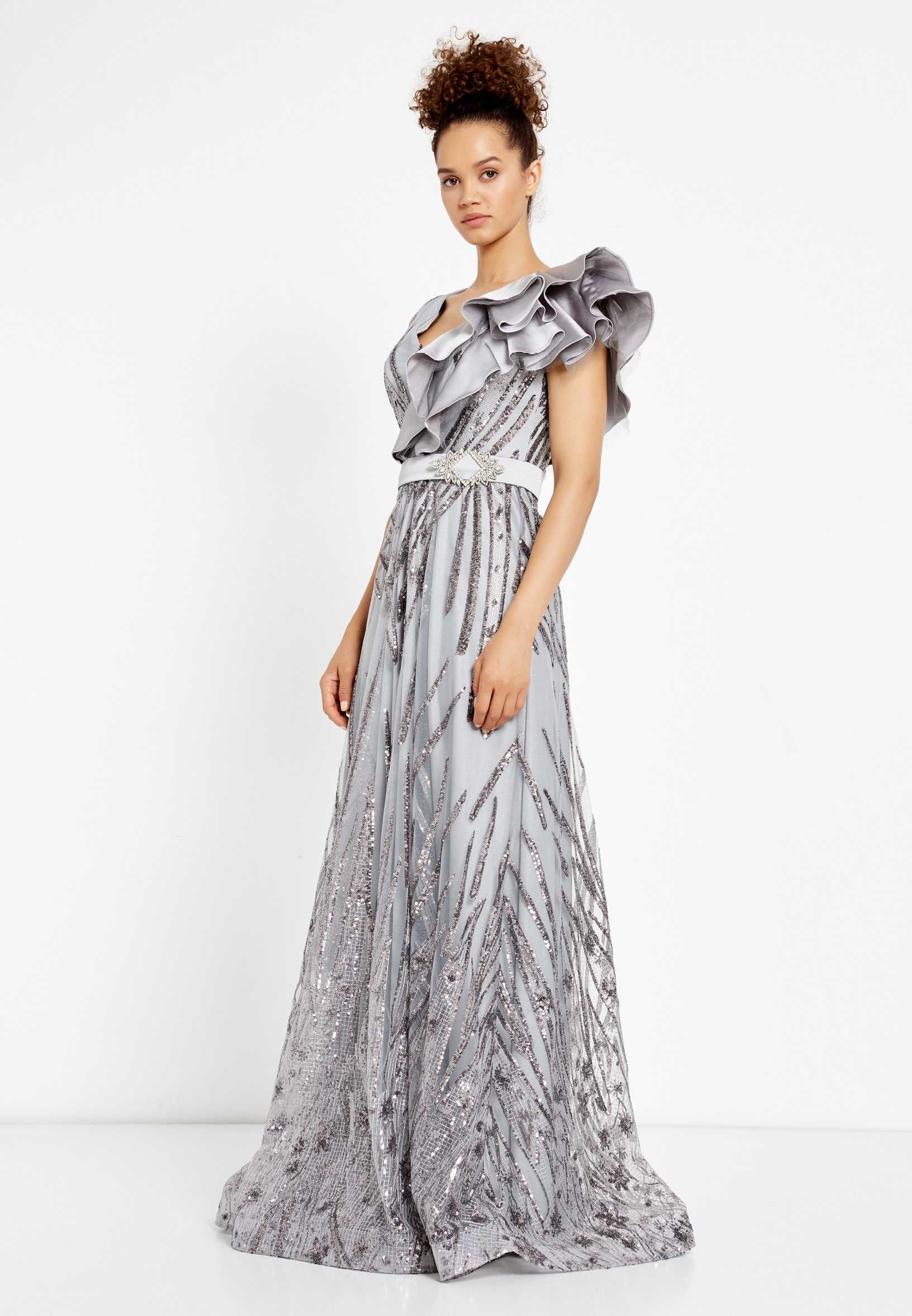 Short Sleeve Maxi Sequin A - Line Regular Prom Dress rmn2908 - Image 11