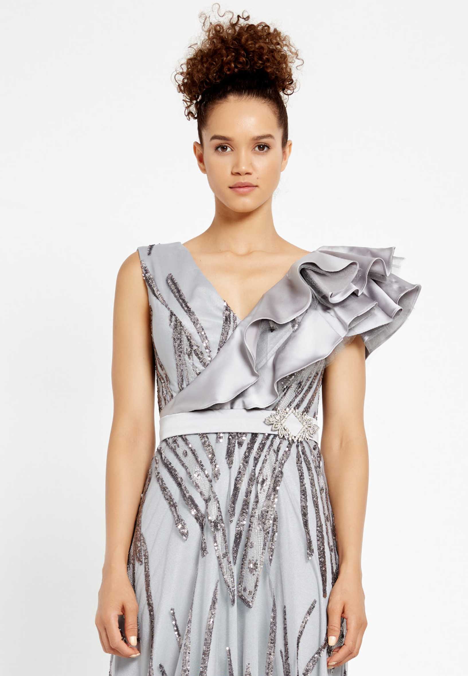 Short Sleeve Maxi Sequin A - Line Regular Prom Dress rmn2908 - Image 12