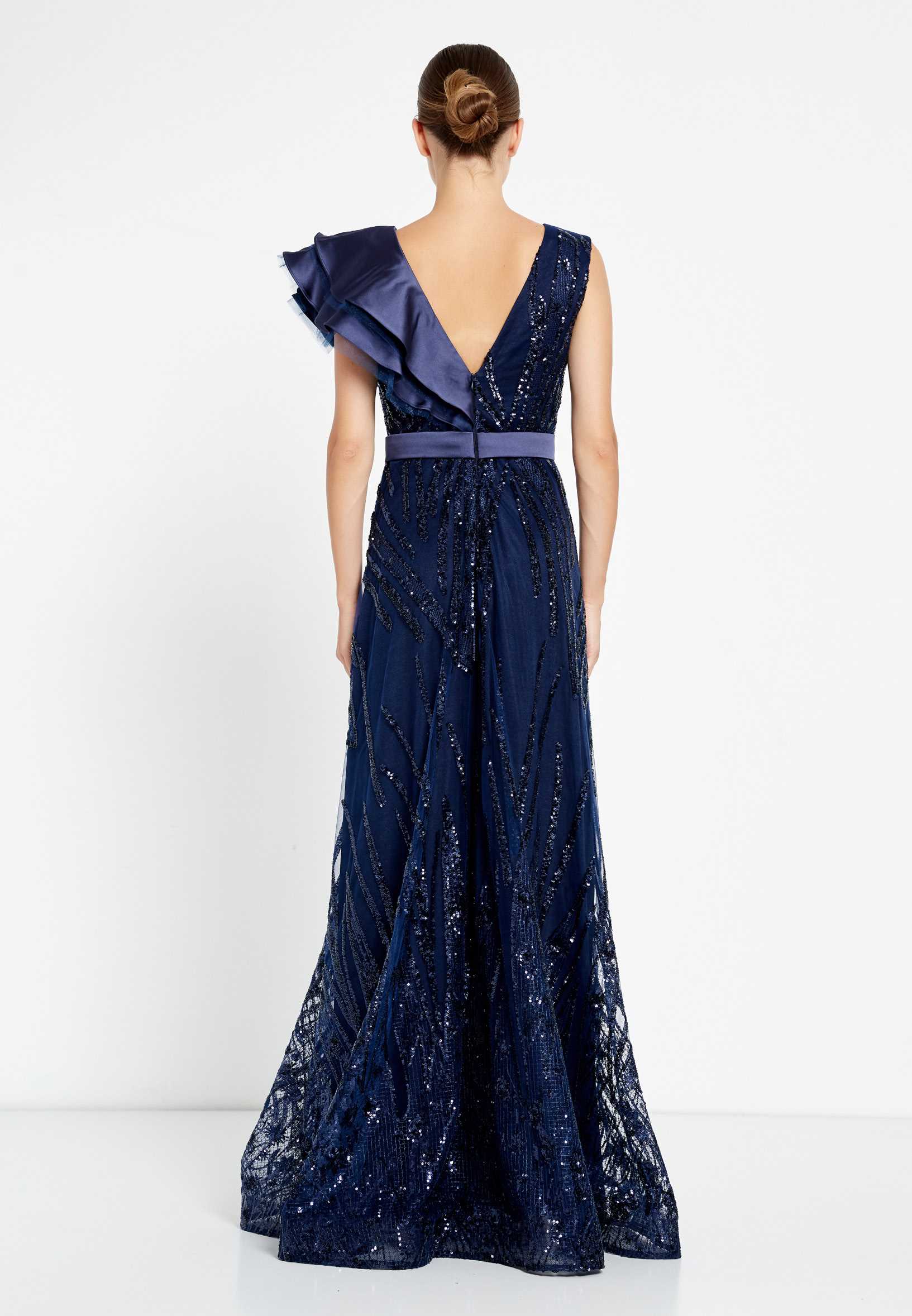 Short Sleeve Maxi Sequin A - Line Regular Prom Dress rmn2908 - Image 14