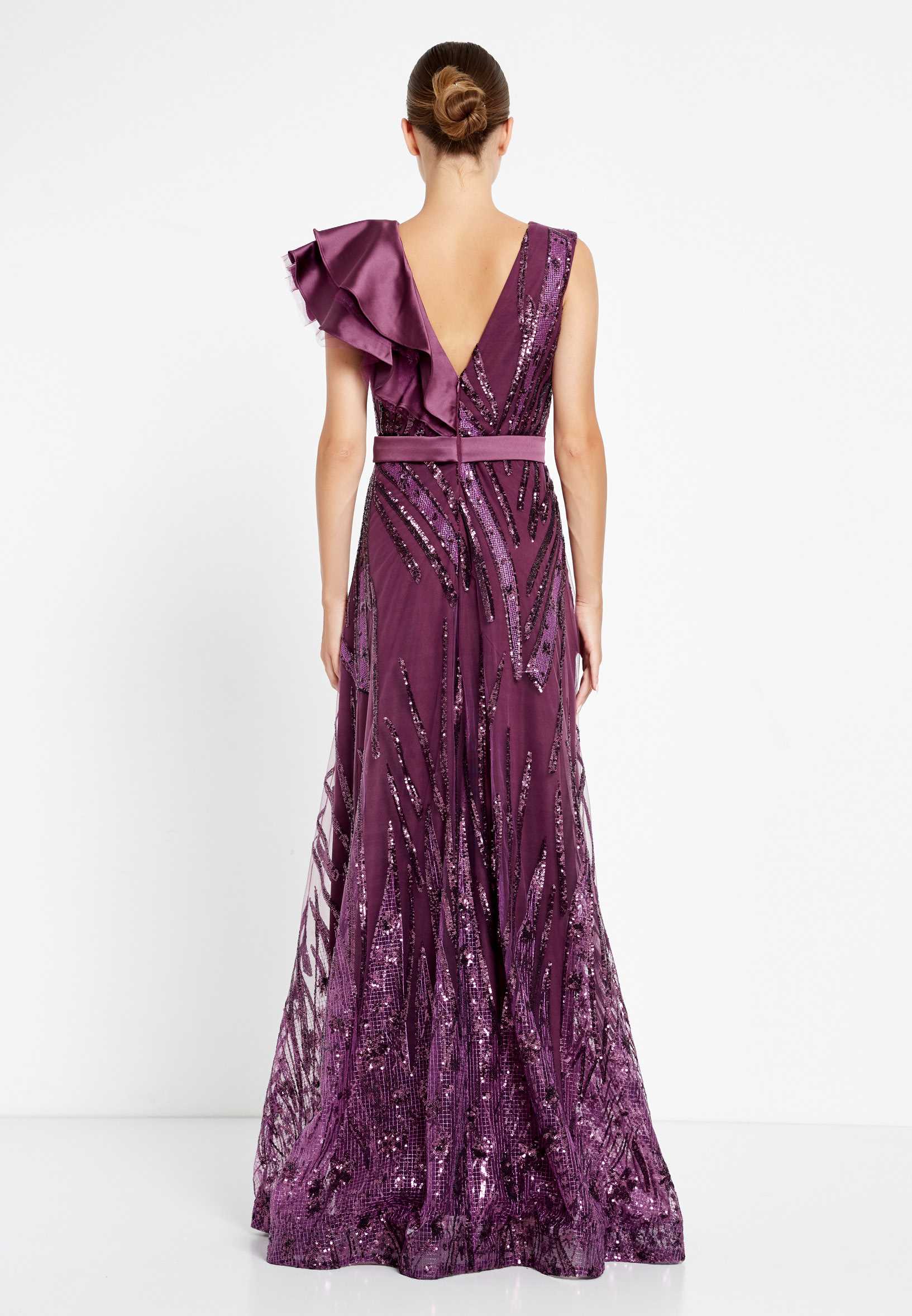 Short Sleeve Maxi Sequin A - Line Regular Prom Dress rmn2908 - Image 18