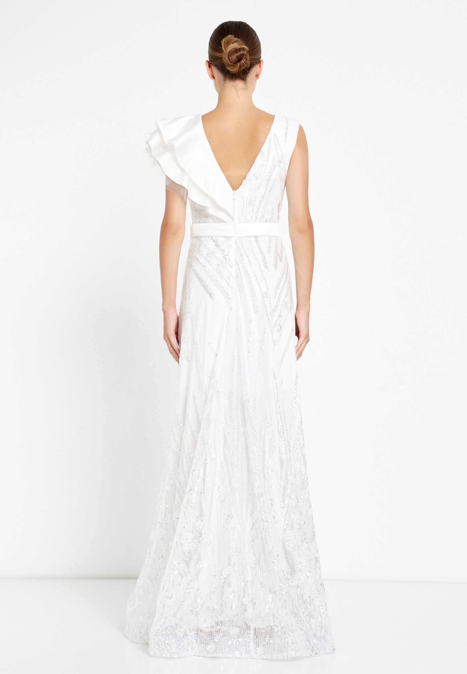 Short Sleeve Maxi Sequin A - Line Regular Prom Dress rmn2908 - Image 22